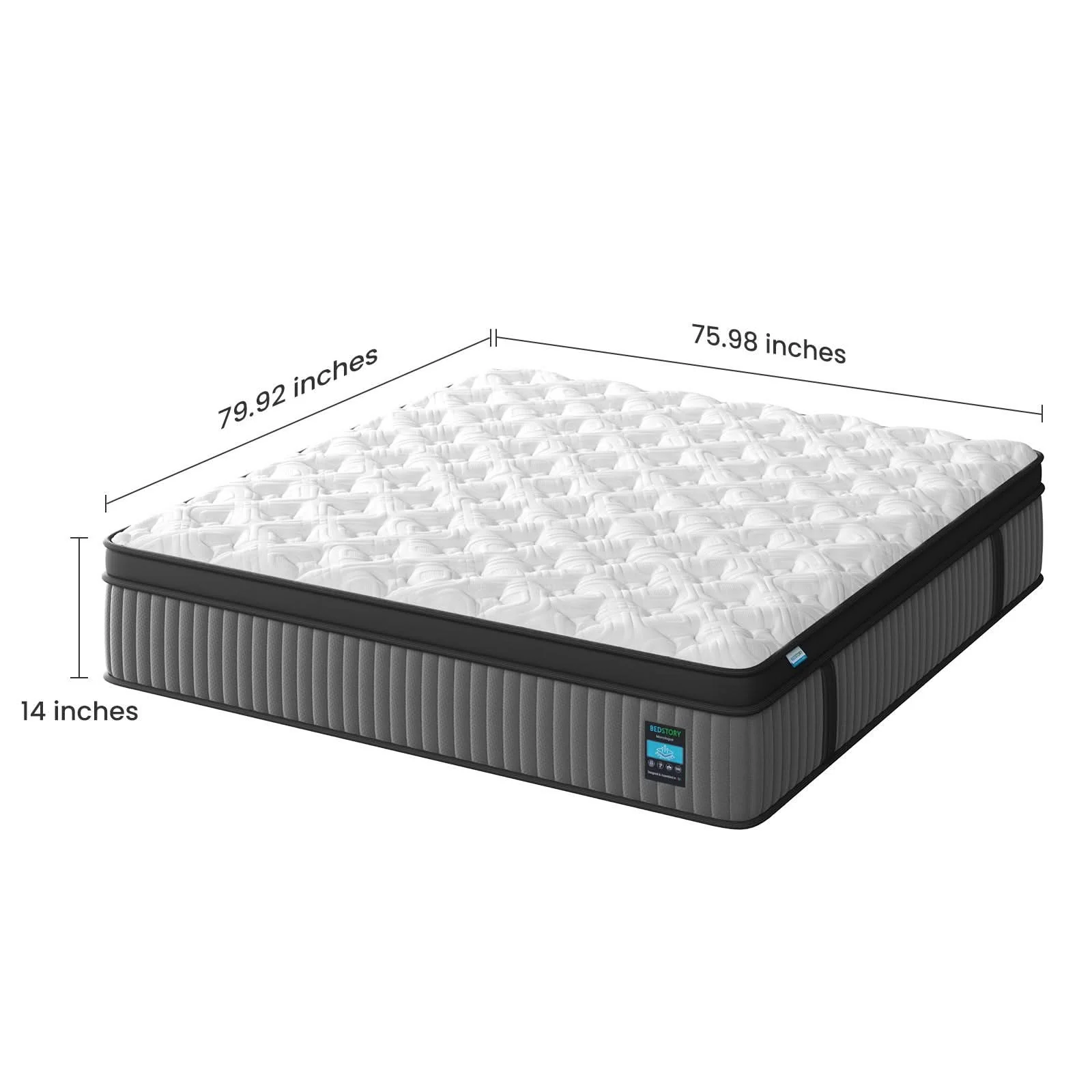 14" Hybrid Mattress, Memory Foam & Pocket Spring Bed, Cooling, Pressure Relief, Back & Hip Support - Gray / White - King - Image 2