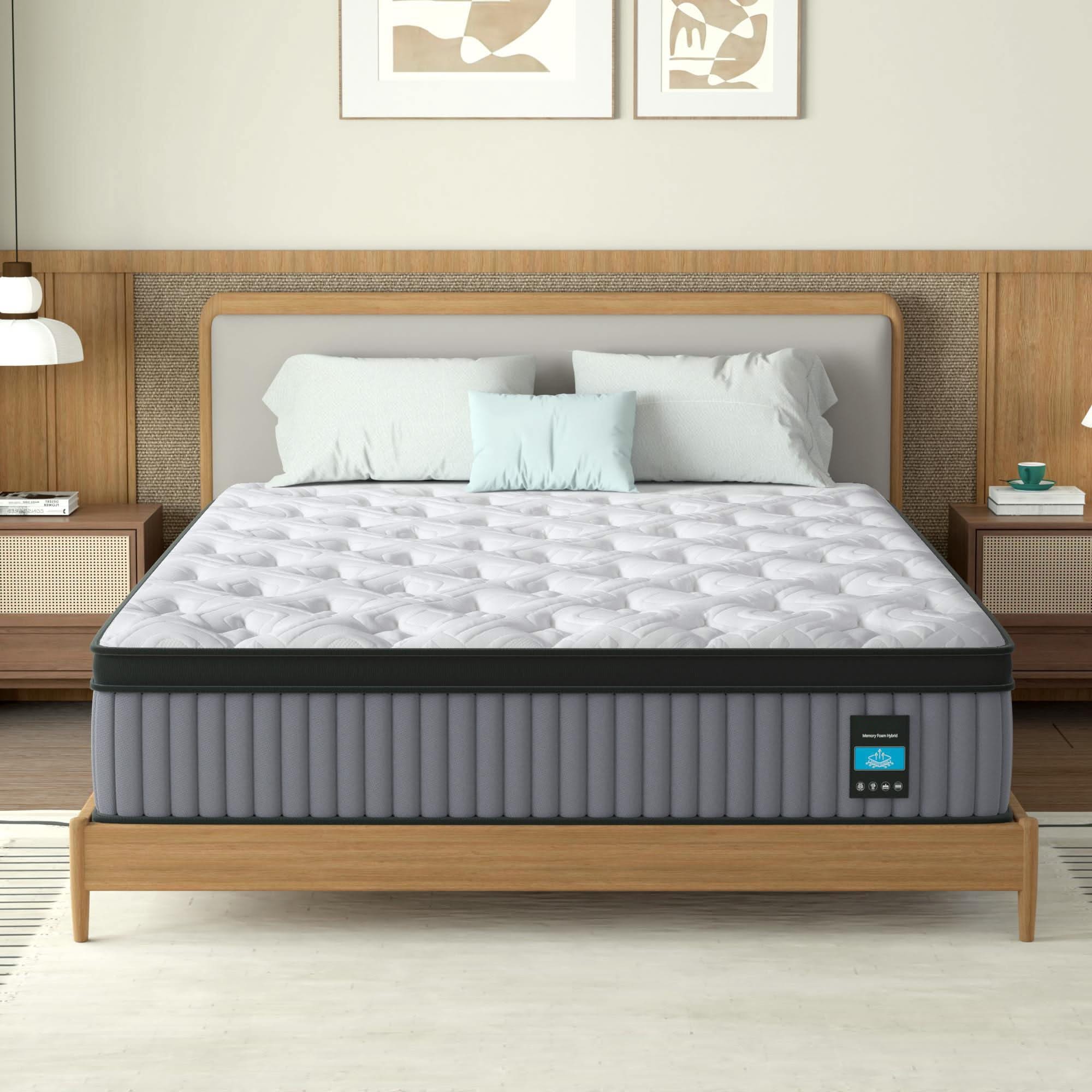 14" Hybrid Mattress, Memory Foam & Pocket Spring Bed, Cooling, Pressure Relief, Back & Hip Support - Gray / White - King - Image 3