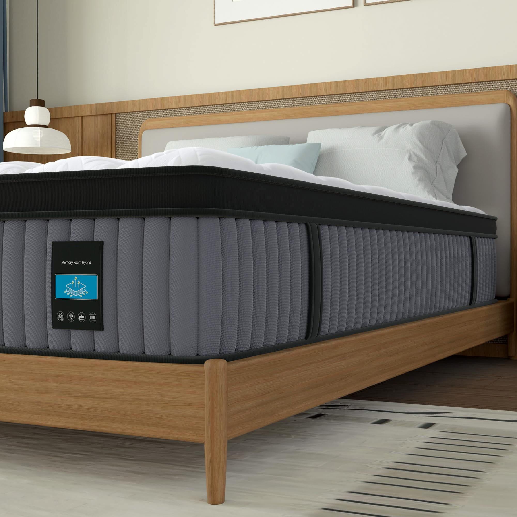 14" Hybrid Mattress, Memory Foam & Pocket Spring Bed, Cooling, Pressure Relief, Back & Hip Support - Gray / White - King - Image 4