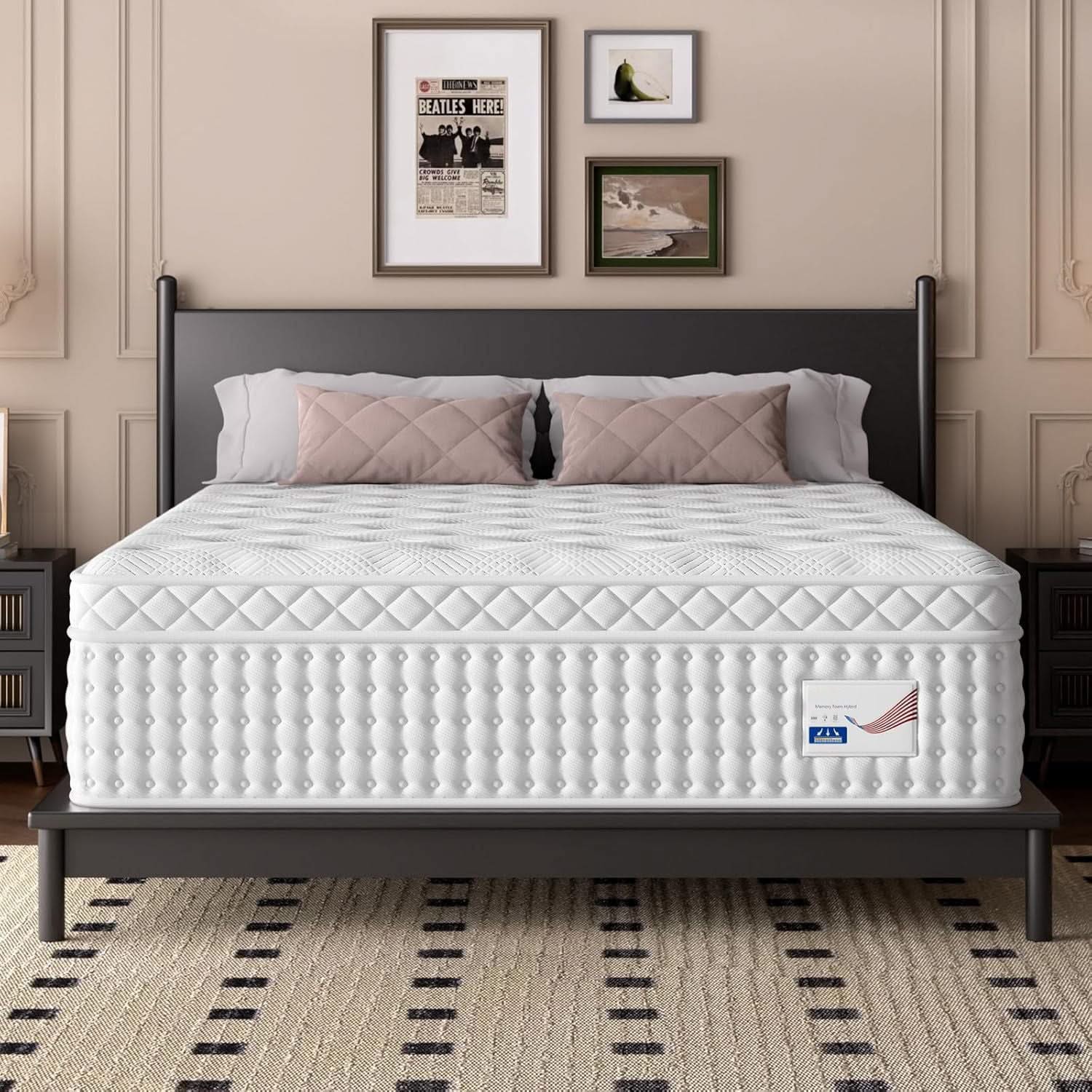 14" Hybrid Mattress, Memory Foam & Pocket Spring Bed, Medium Firm Comfort, Spine Support, Quiet & Breathable - White - King - Image 2