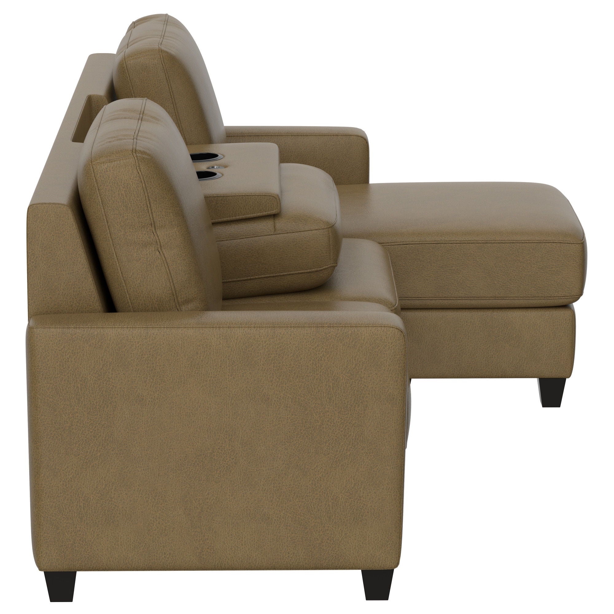 2 Piece Sofa With Chaise, Comfortable Seating For 3, Tapered Feet, USB Charging Console - Brown - Image 2