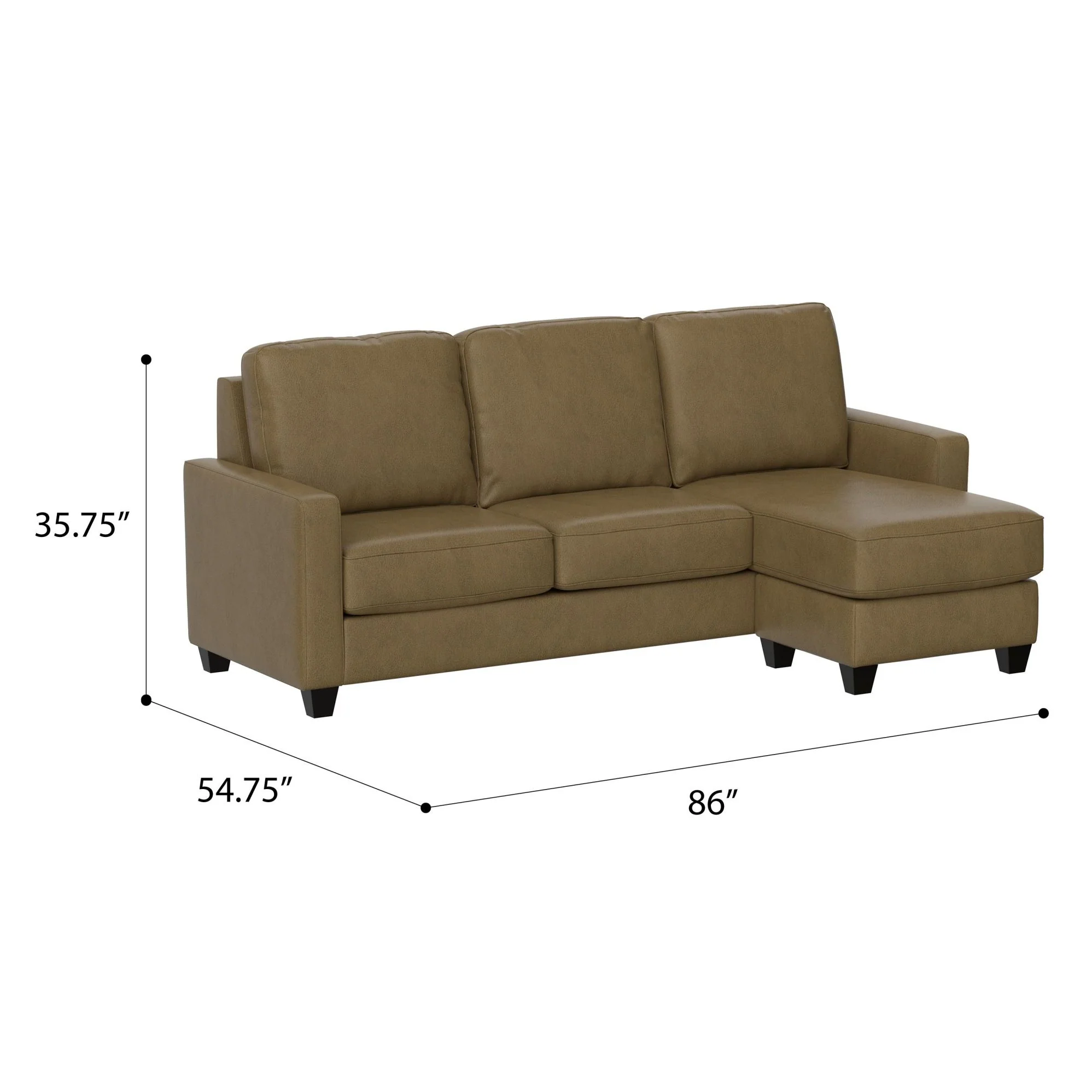 2 Piece Sofa With Chaise, Comfortable Seating For 3, Tapered Feet, USB Charging Console - Brown - Image 3