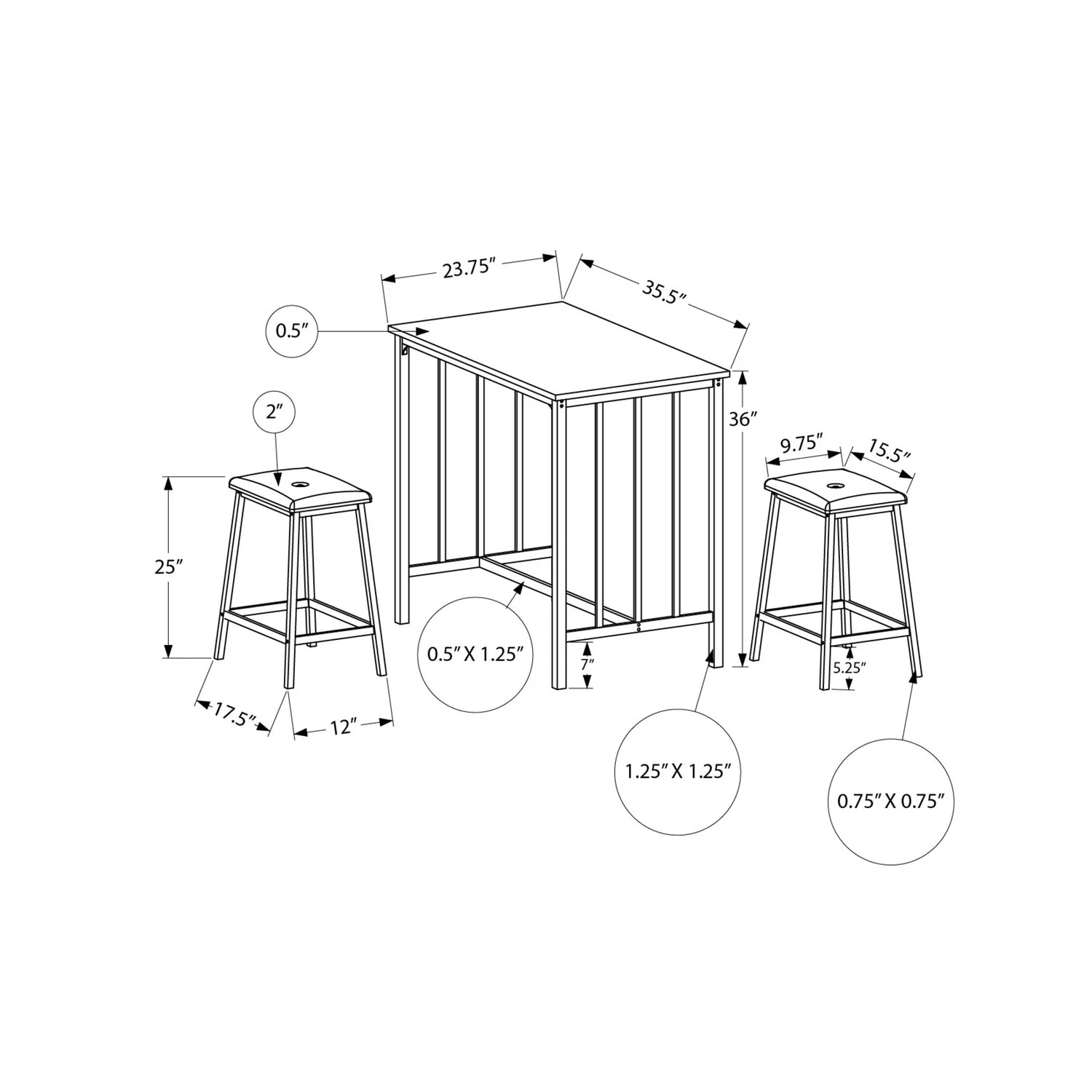 3 Pieces Dining Set, Counter Height, Rectangular, Small, Contemporary & Modern - Image 5