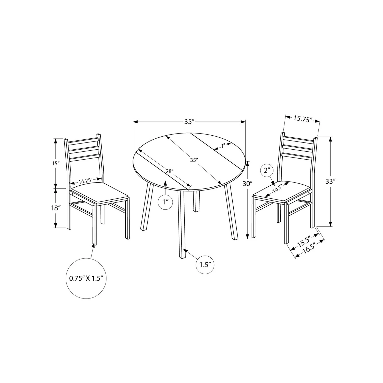 3 Pieces Dining Table Set, Small, Drop Leaf, Contemporary & Modern - Image 11
