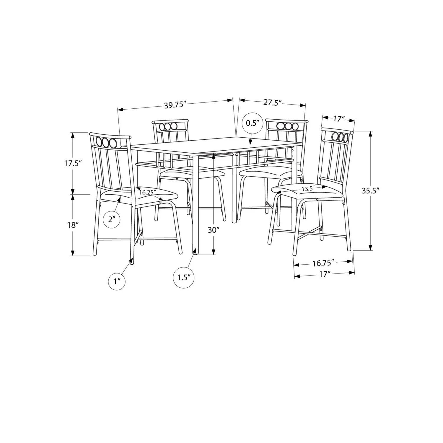 5 Pieces Dining Table Set, Small, Rectangular - Image 3