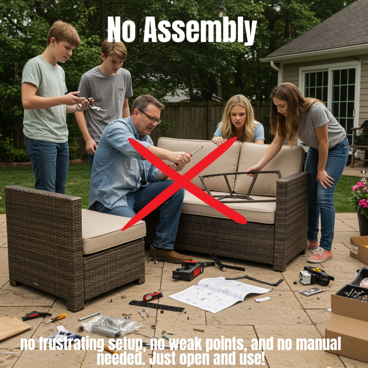 6 Person Wicker Seating Group With Premium Cushions - Gray Mix - Image 4