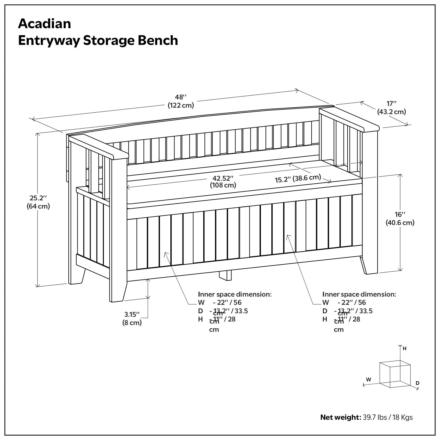 Acadian - Entryway Storage Bench, Handcrafted - Image 7