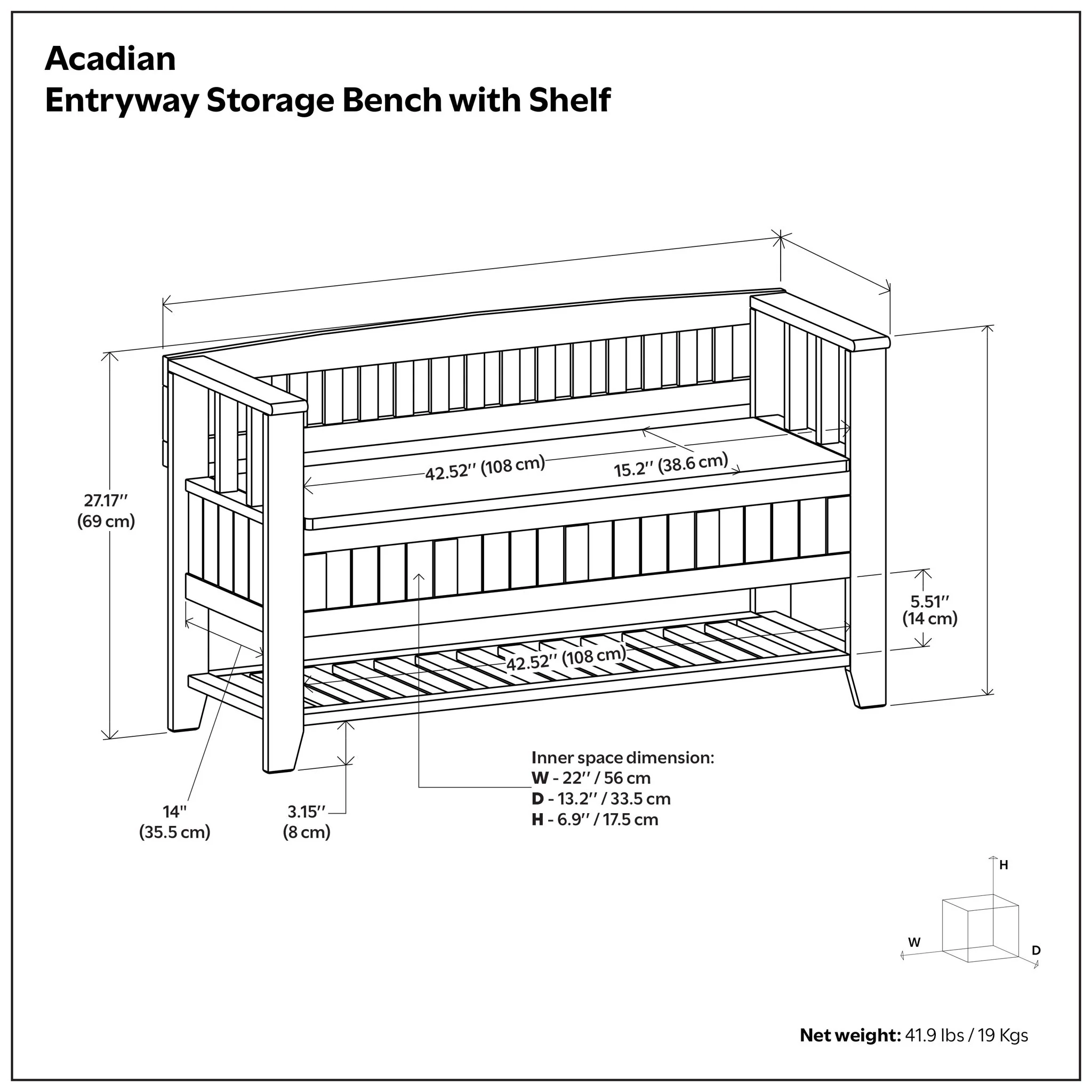 Acadian - Entryway Storage Bench With Shelf - Brown - Image 2