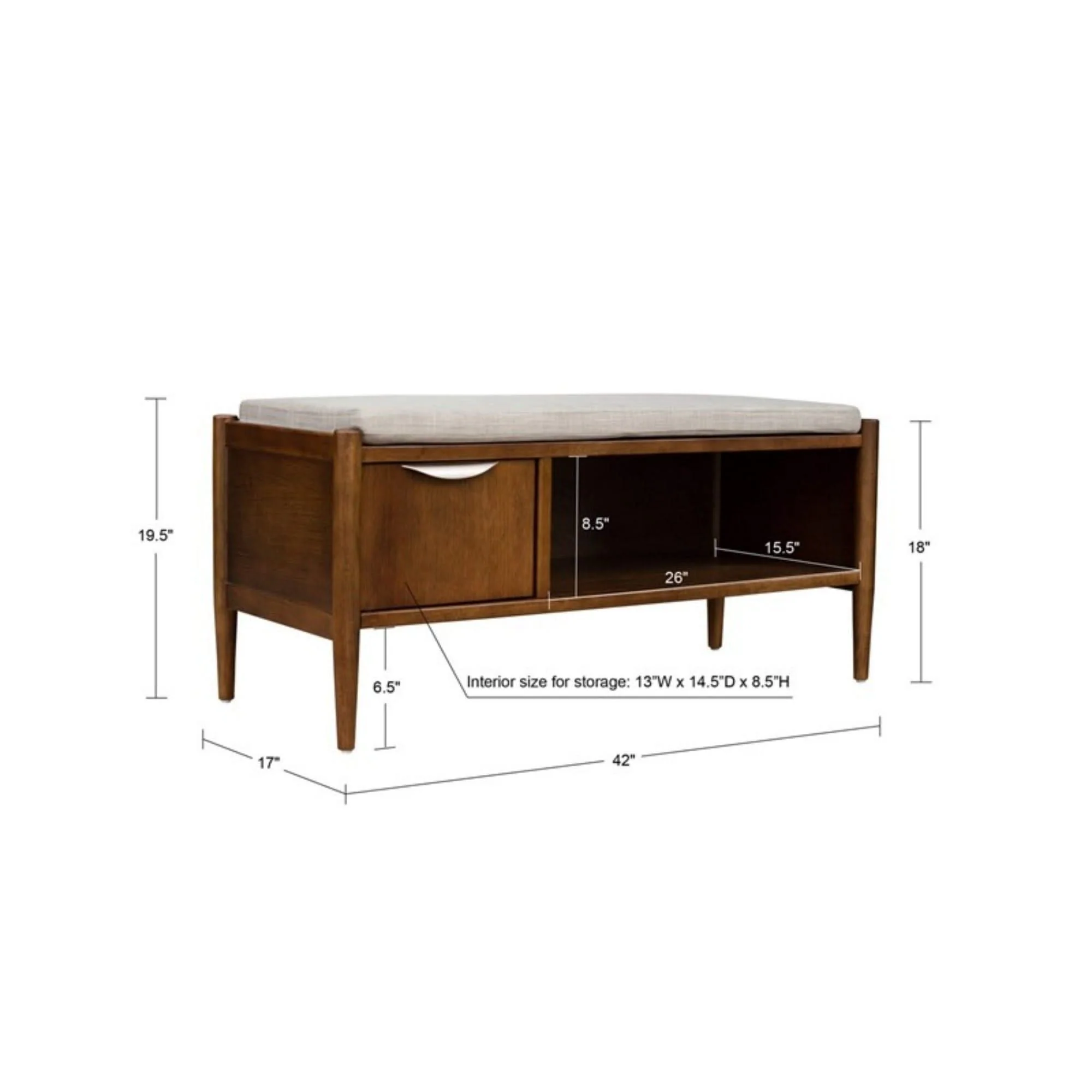 Accent Bench With Storage, Upholstered Cushion - Walnut Brown - Image 2