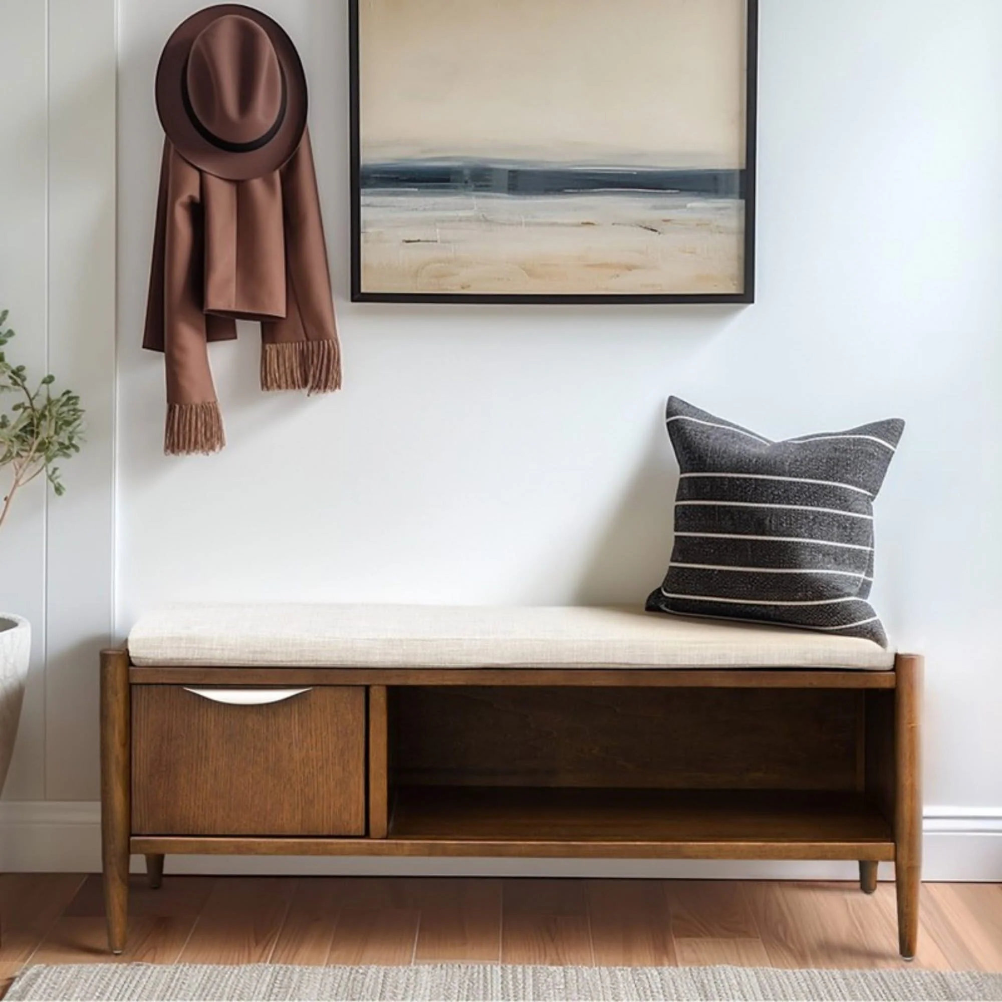 Accent Bench With Storage, Upholstered Cushion - Walnut Brown - Image 4