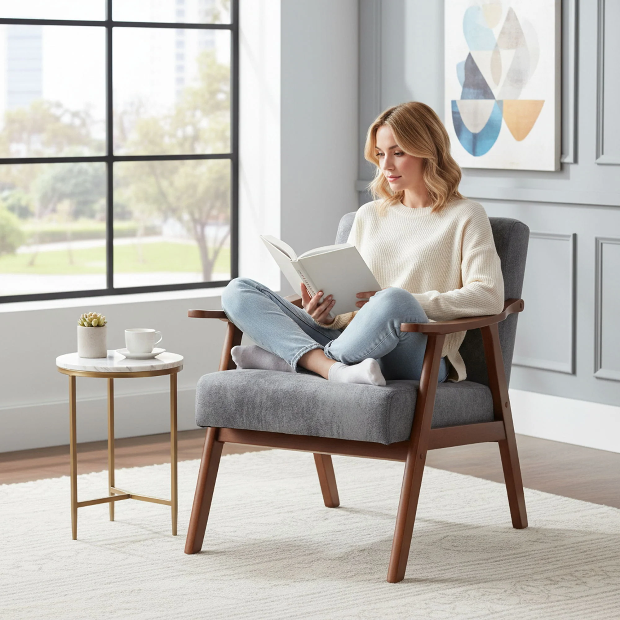 Accent Chair, Classic Mid Century Modern For Extra Seating - Image 17