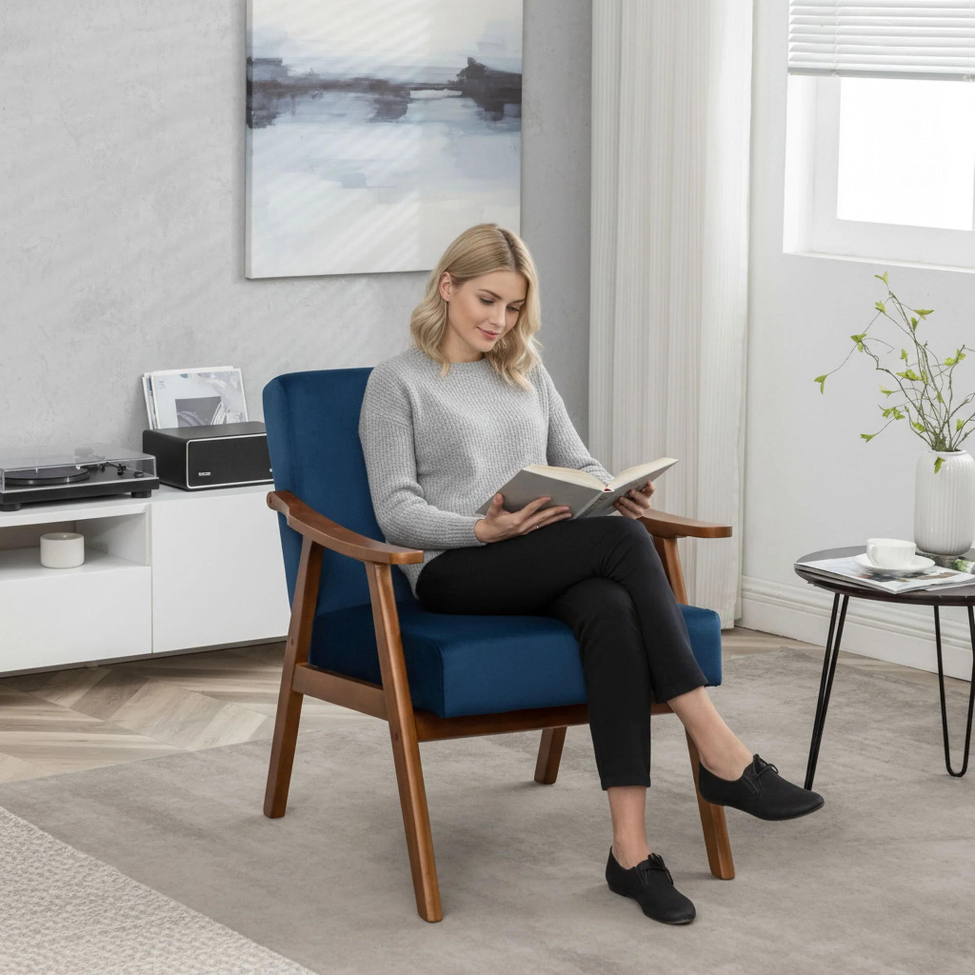 Accent Chair, Classic Mid Century Modern For Extra Seating - Image 30