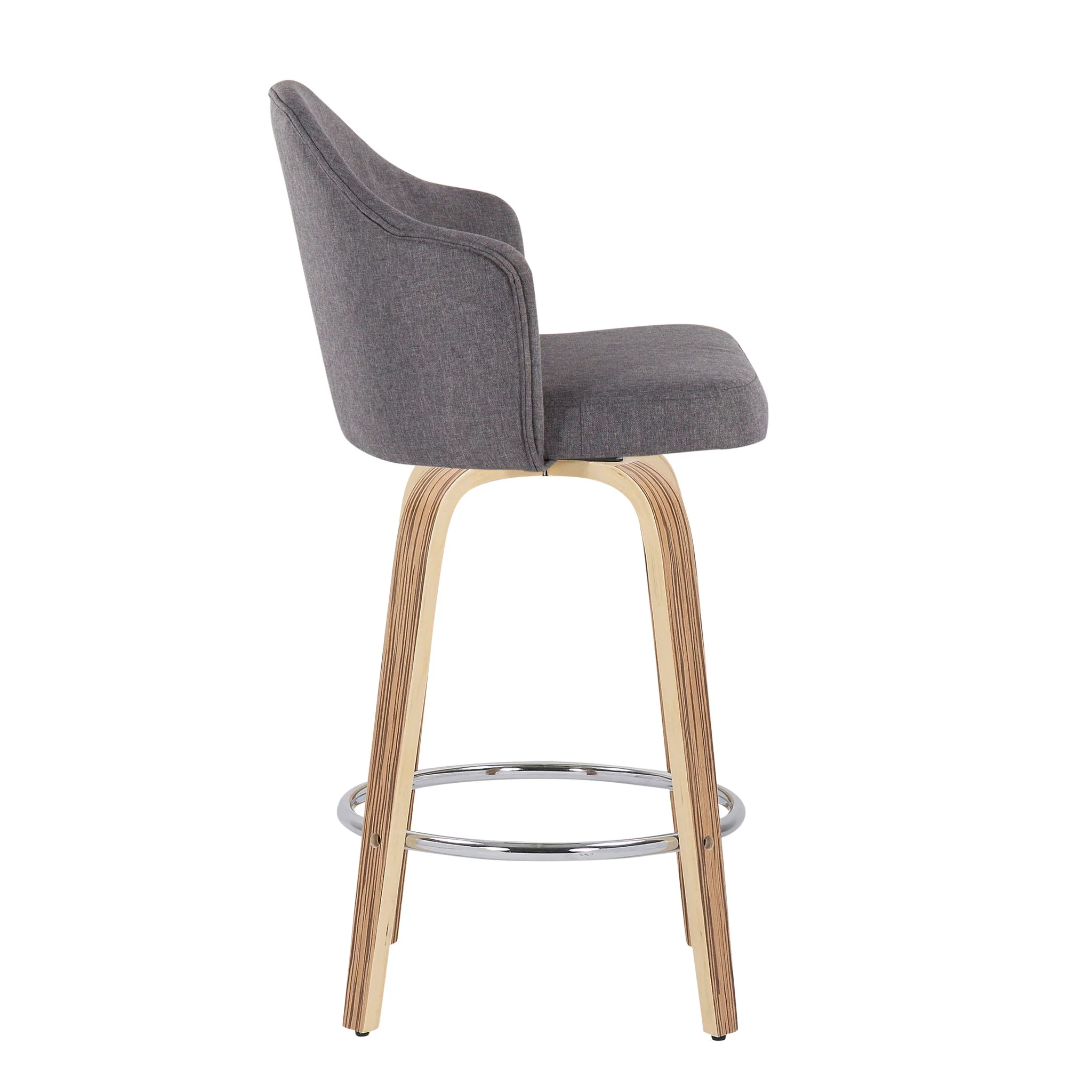 Ahoy - Mid-Century Modern Fixed Height Counter Stool With Zebra Legs / Round Chrome Footrest (Set of 2) - Gray - Image 3