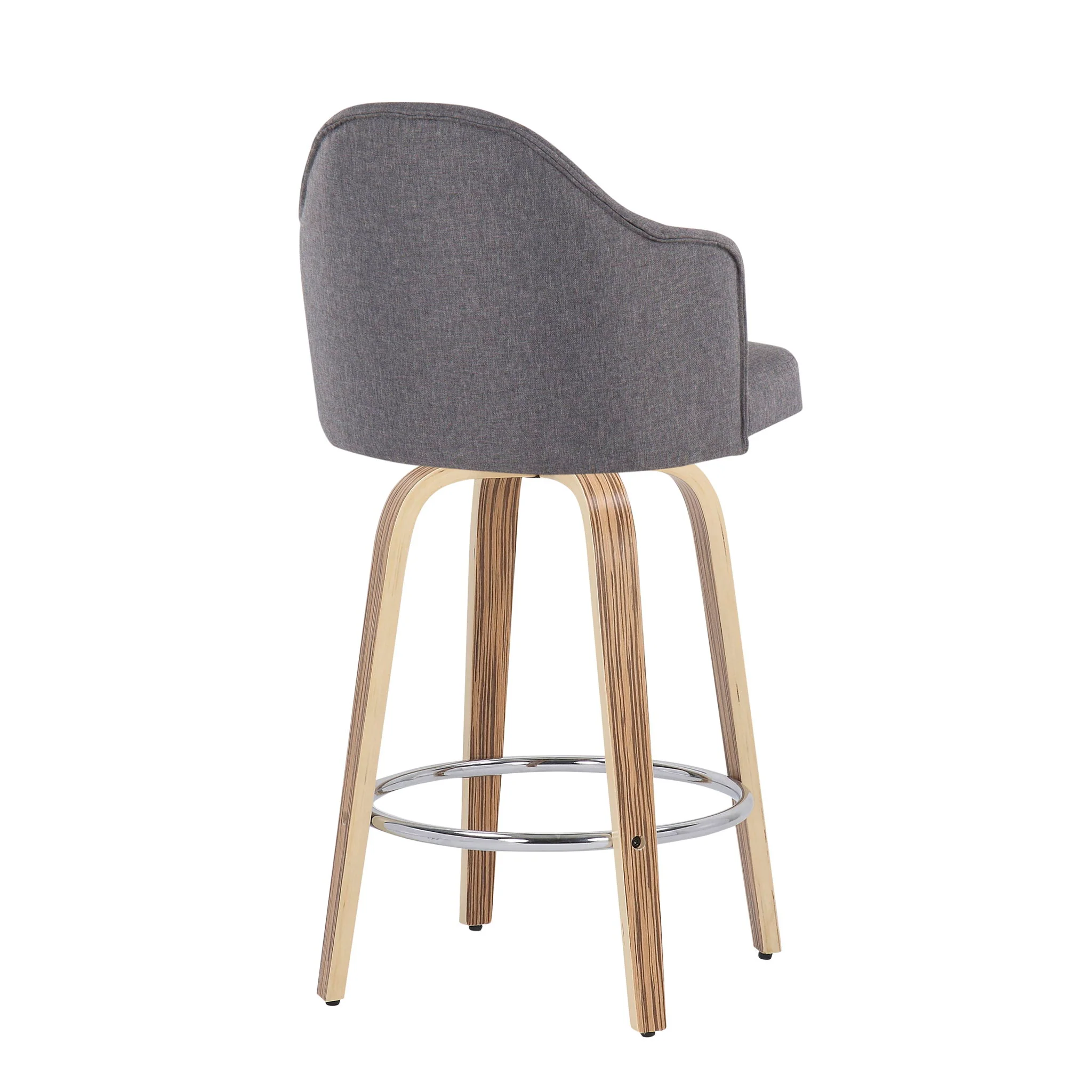 Ahoy - Mid-Century Modern Fixed Height Counter Stool With Zebra Legs / Round Chrome Footrest (Set of 2) - Gray - Image 4
