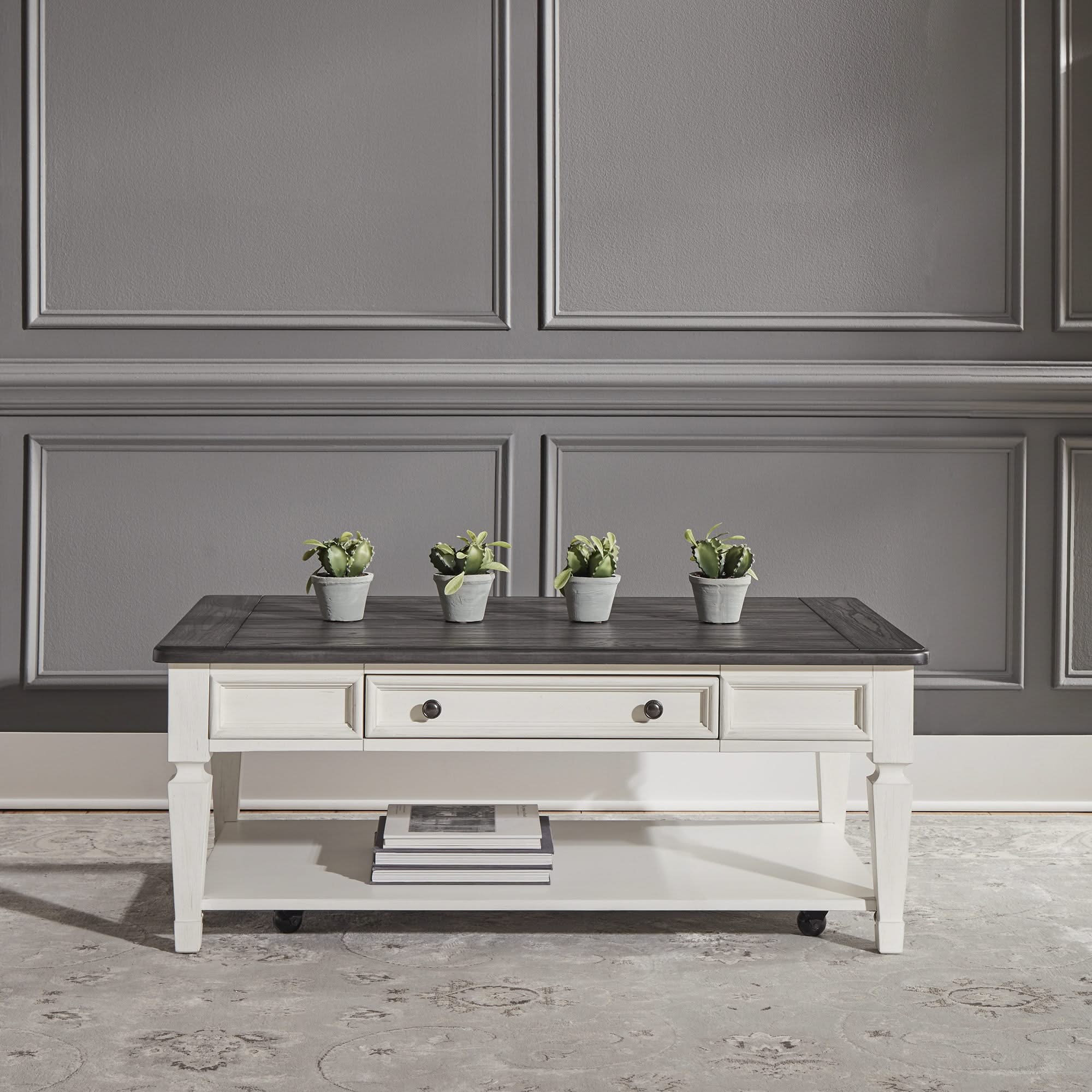 Allyson Park - 3 Piece Table Set - Wirebrushed White / Charcoal - Image 2
