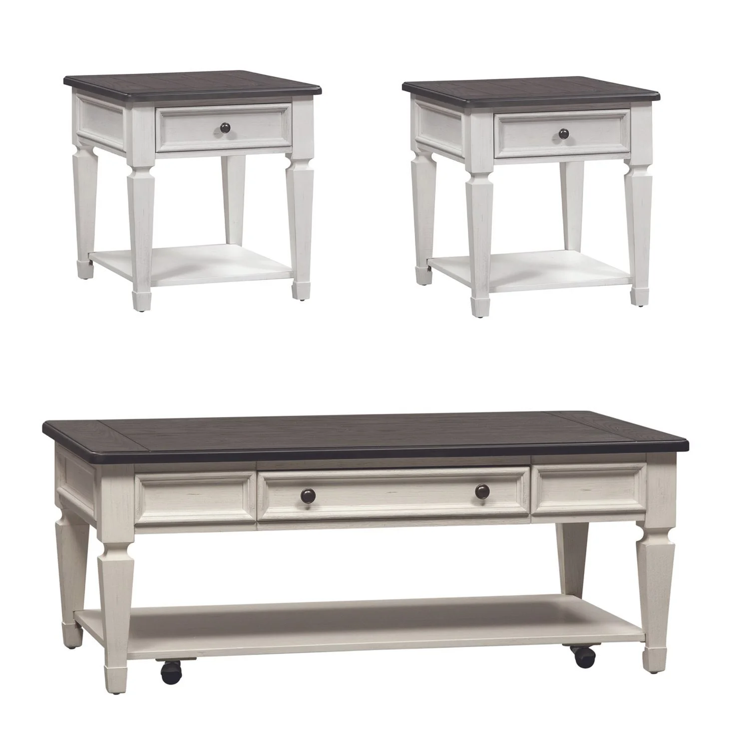 Allyson Park - 3 Piece Table Set - Wirebrushed White / Charcoal - Image 4
