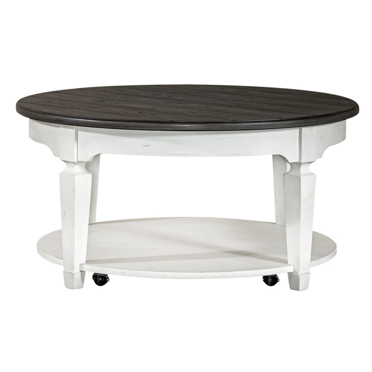 Allyson Park - Round Cocktail Table - Wirebrushed White / Charcoal - Image 4
