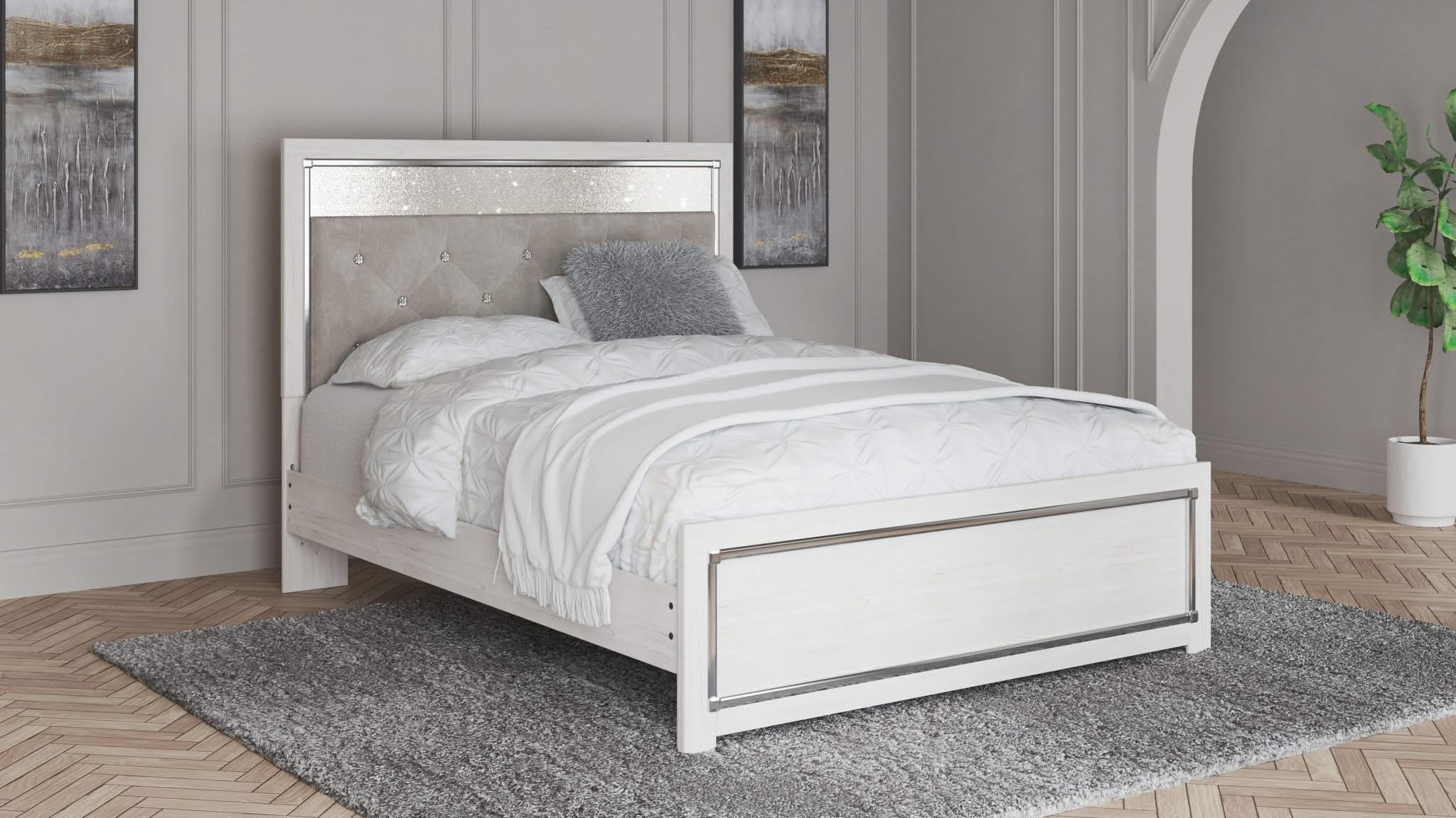Altyra - Queen Panel Bed With Roll Slats - White - Image 3