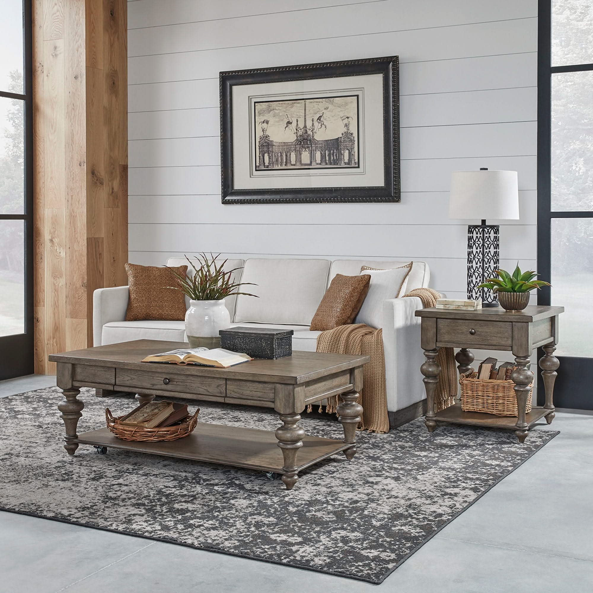 Americana Farmhouse - 3 Piece Table Set (1 Cocktail 2 End Tables) - Dusty Taupe