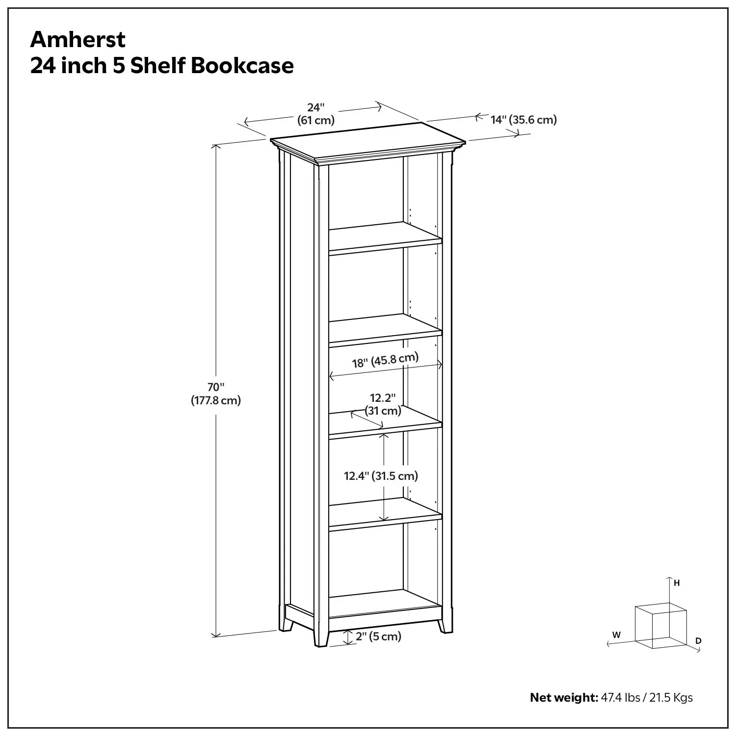 Amherst - 5 Shelf Bookcase, Handcrafted - Image 23