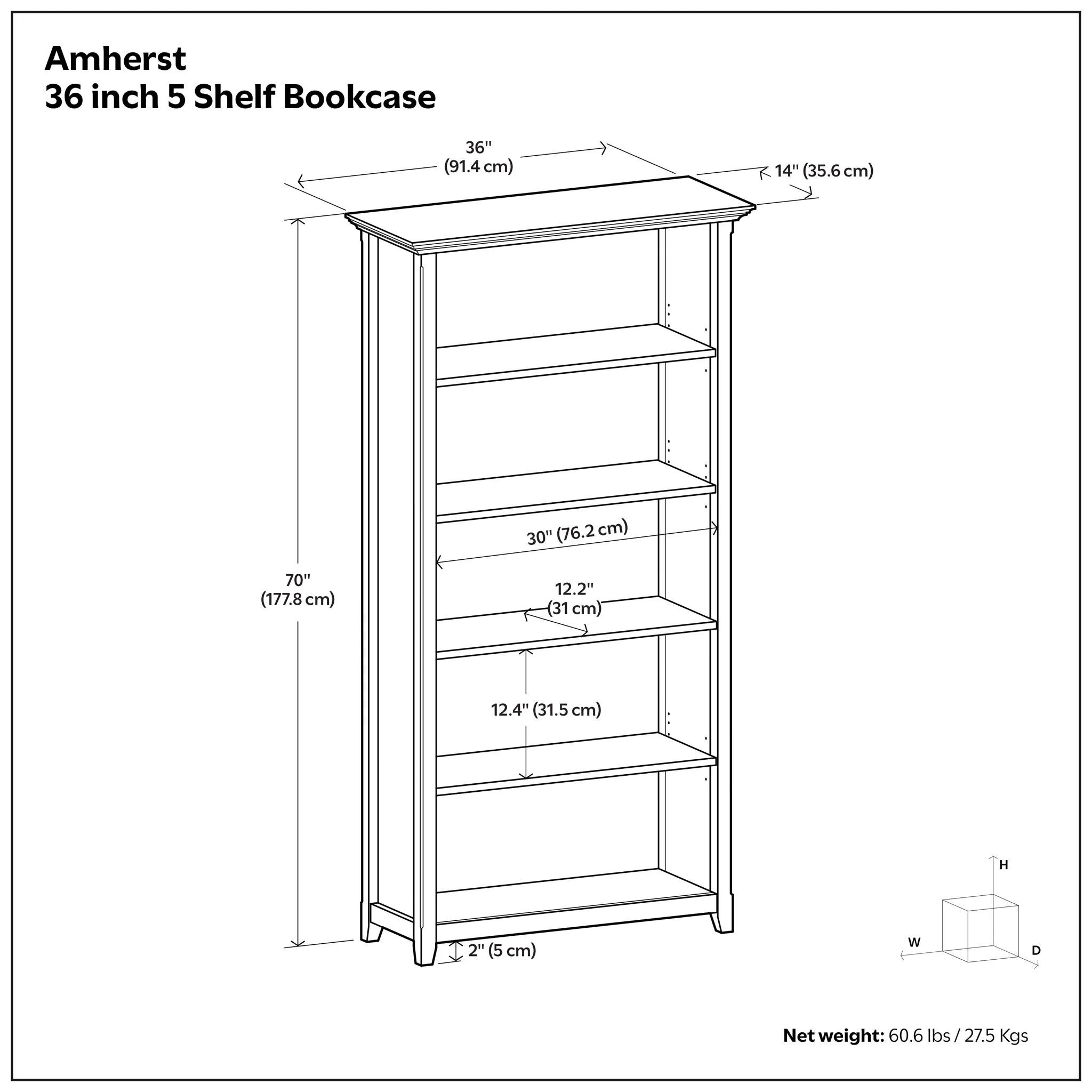 Amherst - 5 Shelf Bookcase, Handcrafted - Image 24