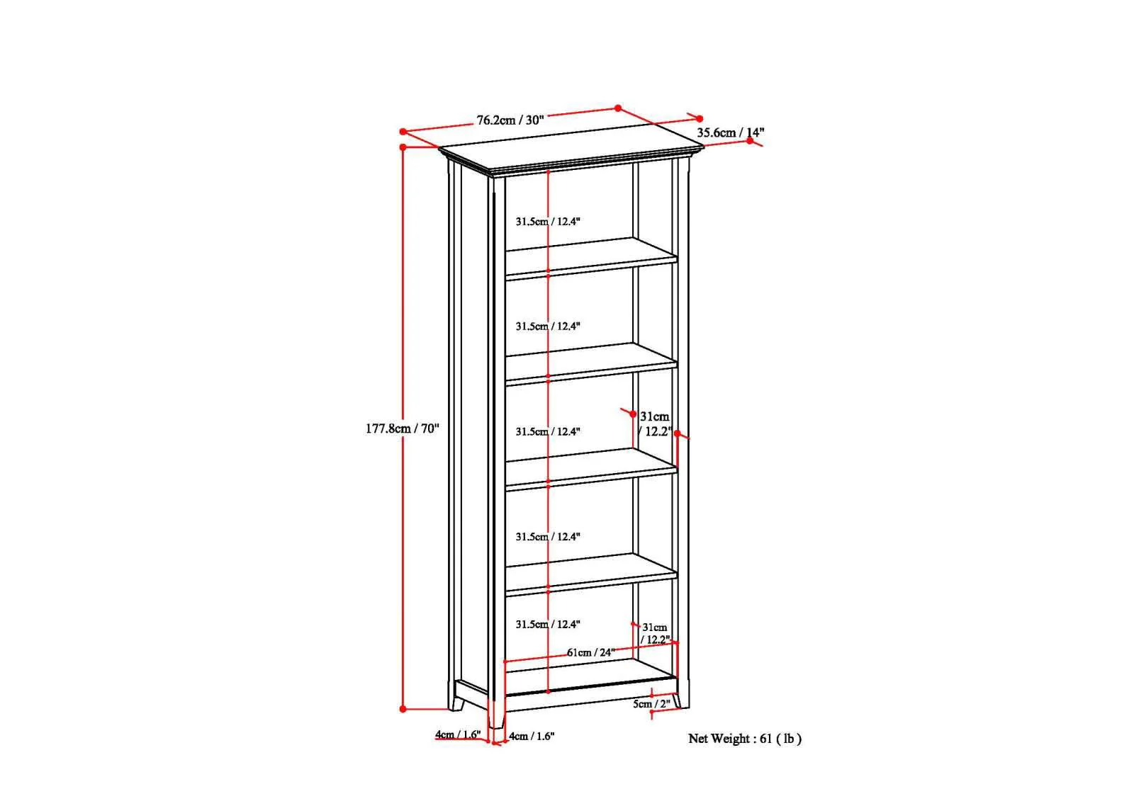Amherst - 5 Shelf Bookcase, Handcrafted - Image 32