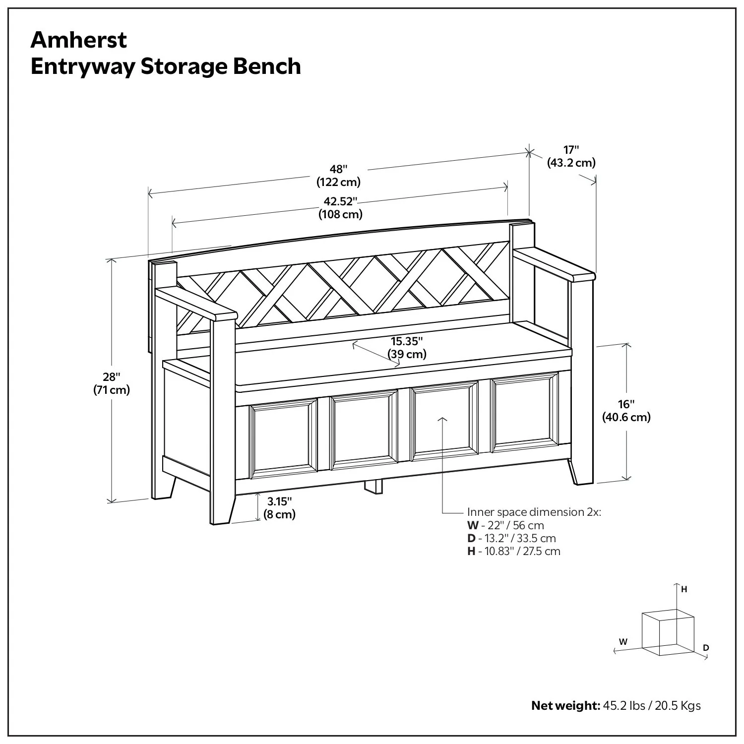 Amherst - Compact Entryway Storage Bench - Image 8
