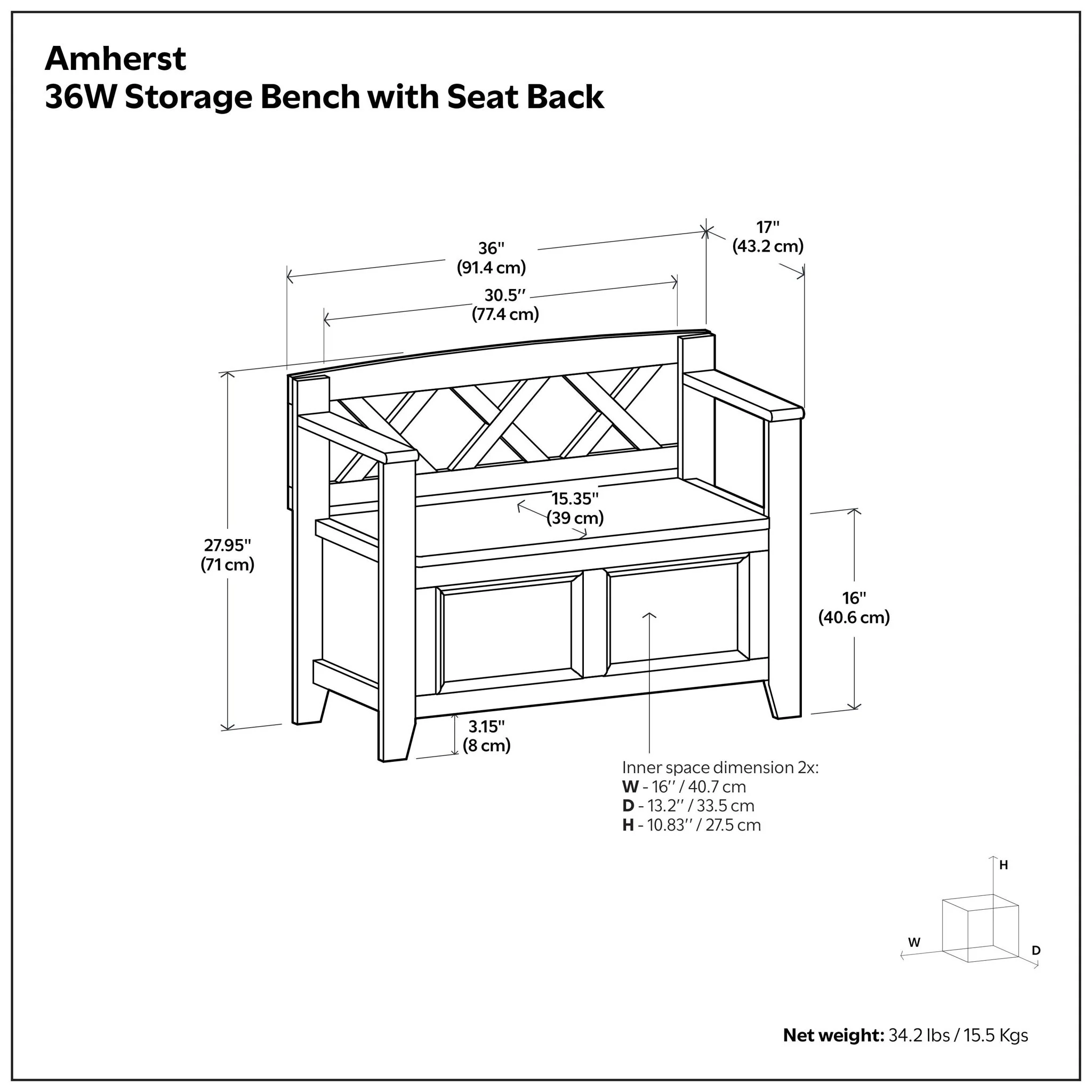 Amherst - Small Transitional Entryway Storage Bench - Image 5