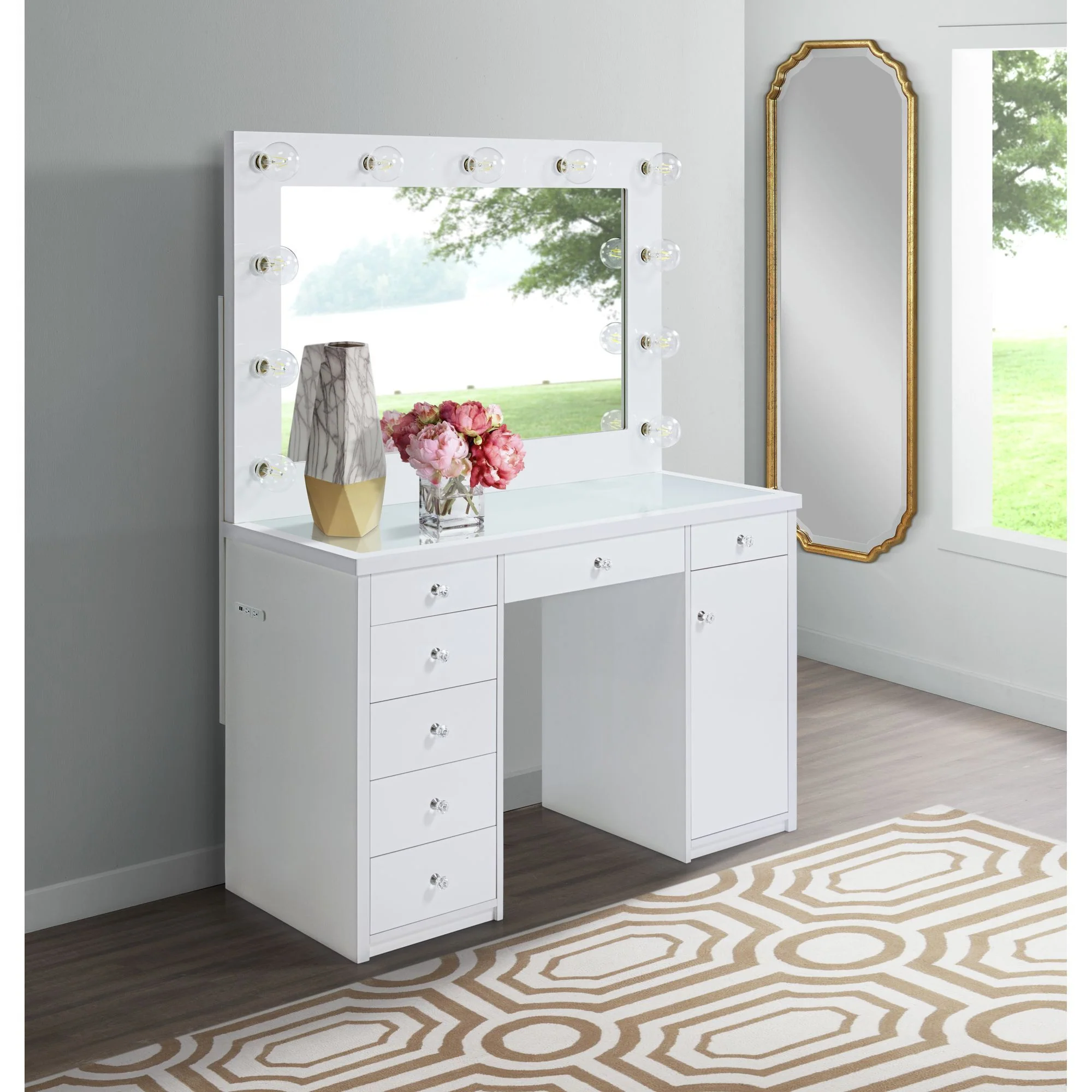 Amia - Complete Vanity With Lightbulbs - Glossy White - Image 3