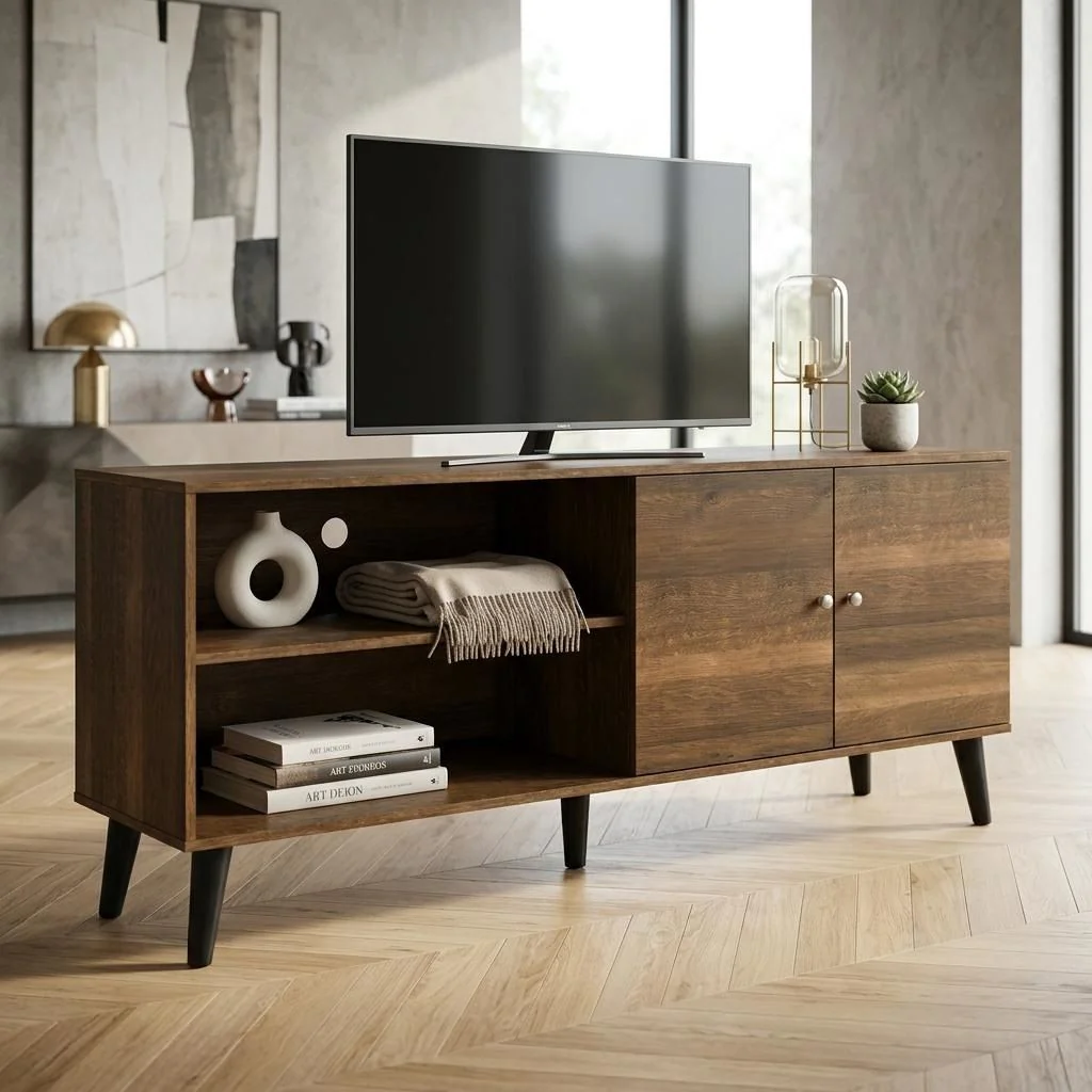 Amidon - TV Stand, With 2 Storage Shelves And 1 Cabinet - Image 4