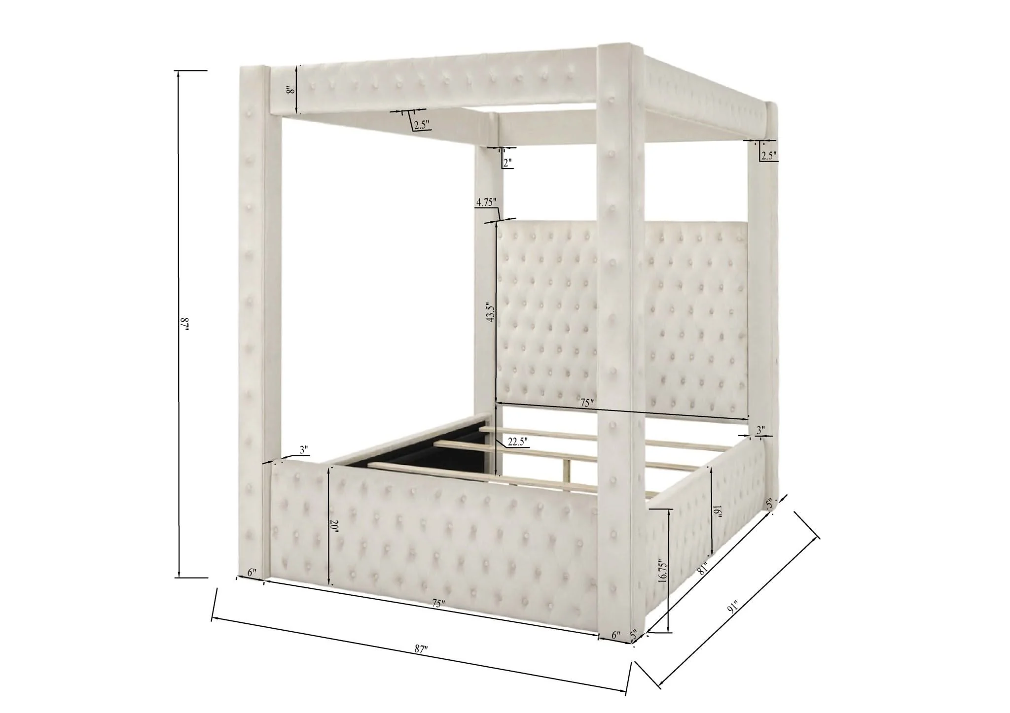 Annabelle - Queen Canopy Bed - Ivory - Image 3