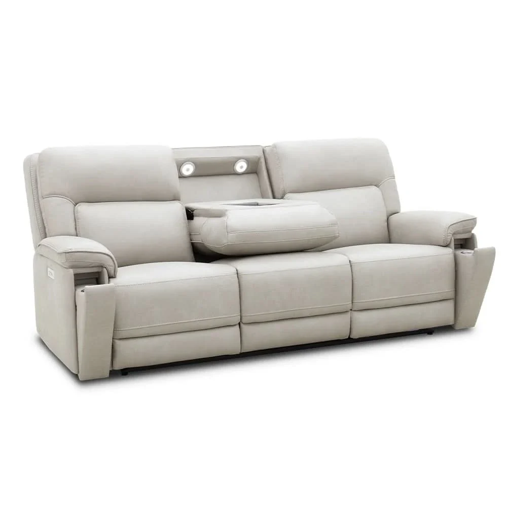 Moto Motion Apollo Dove Light Gray Power Reclining Living Room Set with Immersive Sound Sofa and Loveseat - Image 12