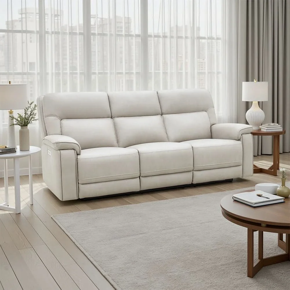 Moto Motion Apollo Dove Light Gray Power Reclining Living Room Set with Immersive Sound Sofa and Loveseat - Image 7