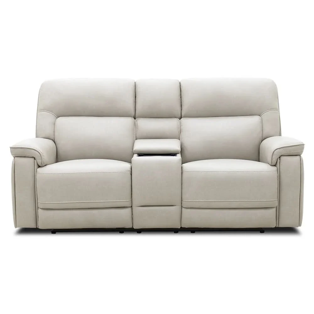 Moto Motion Apollo Dove Light Gray Power Reclining Loveseat with Console and Immersive Sound