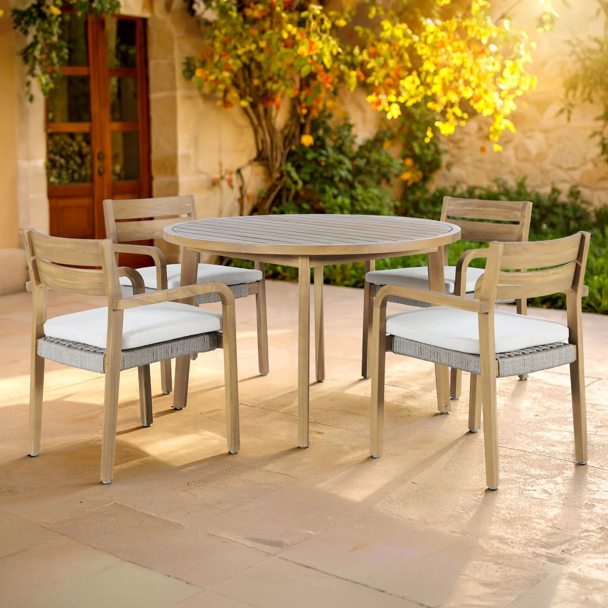 Arden - Round Patio Dining Table With 4 Patio Chairs - Natural - Image 2