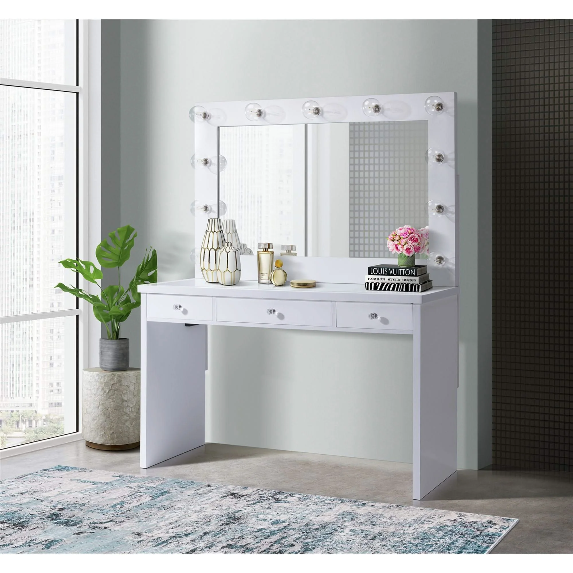 Ariana - Complete Vanity With Lightbulbs - Glossy White - Image 3