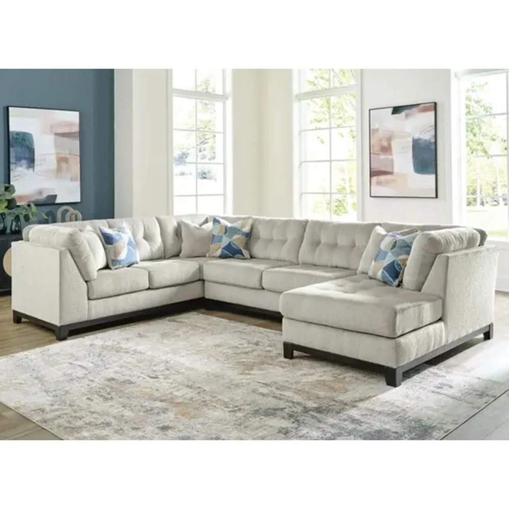 Ariana Ivory 3PC Sectional with Chaise and Tufted Cushions - Image 3
