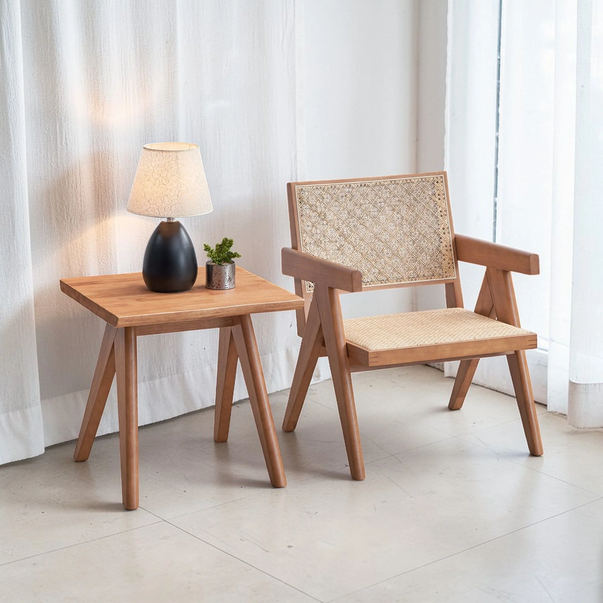 Armchair And Matching Square End Table, 2 Piece Living Room Set - Natural - Image 2