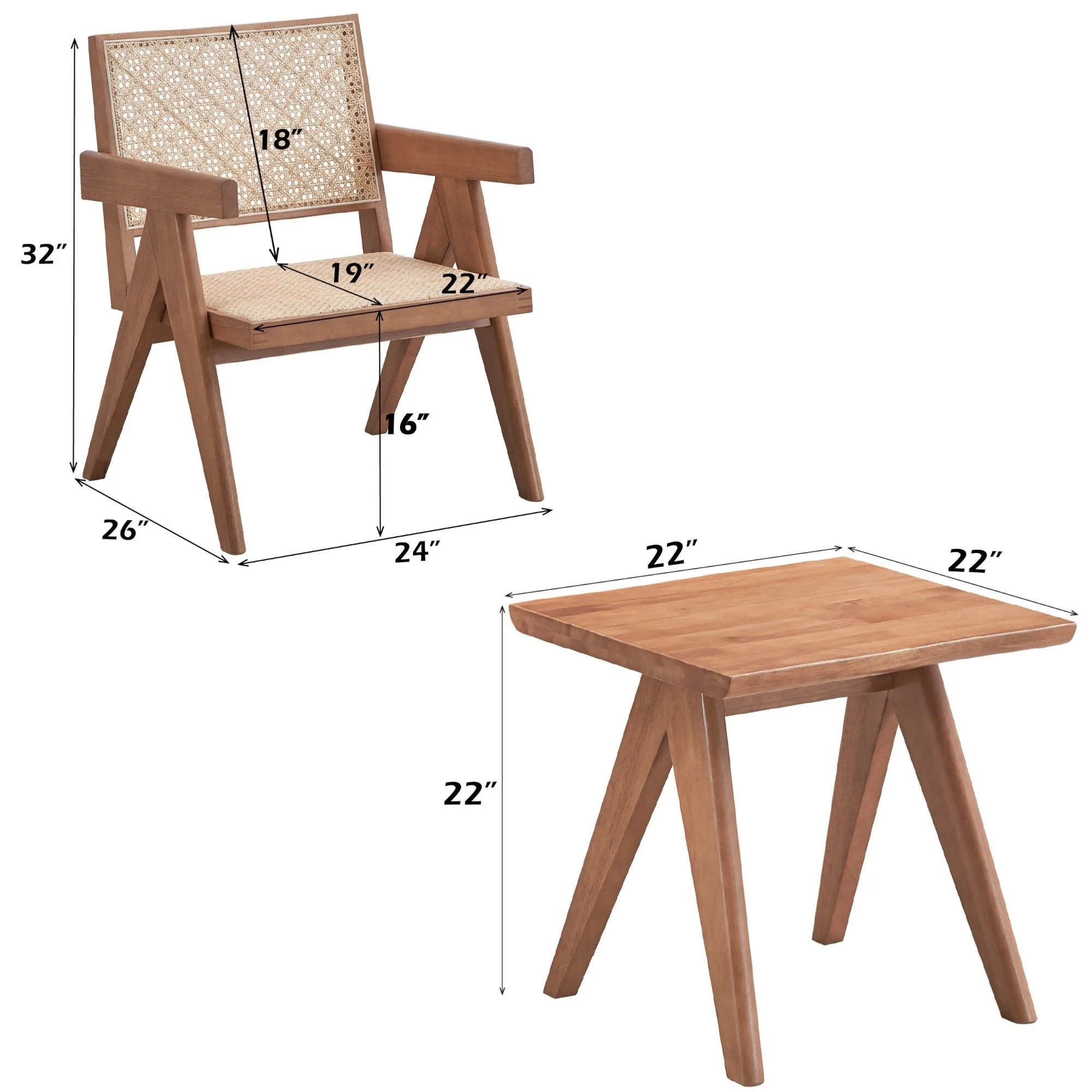 Armchair And Matching Square End Table, 2 Piece Living Room Set - Natural - Image 4