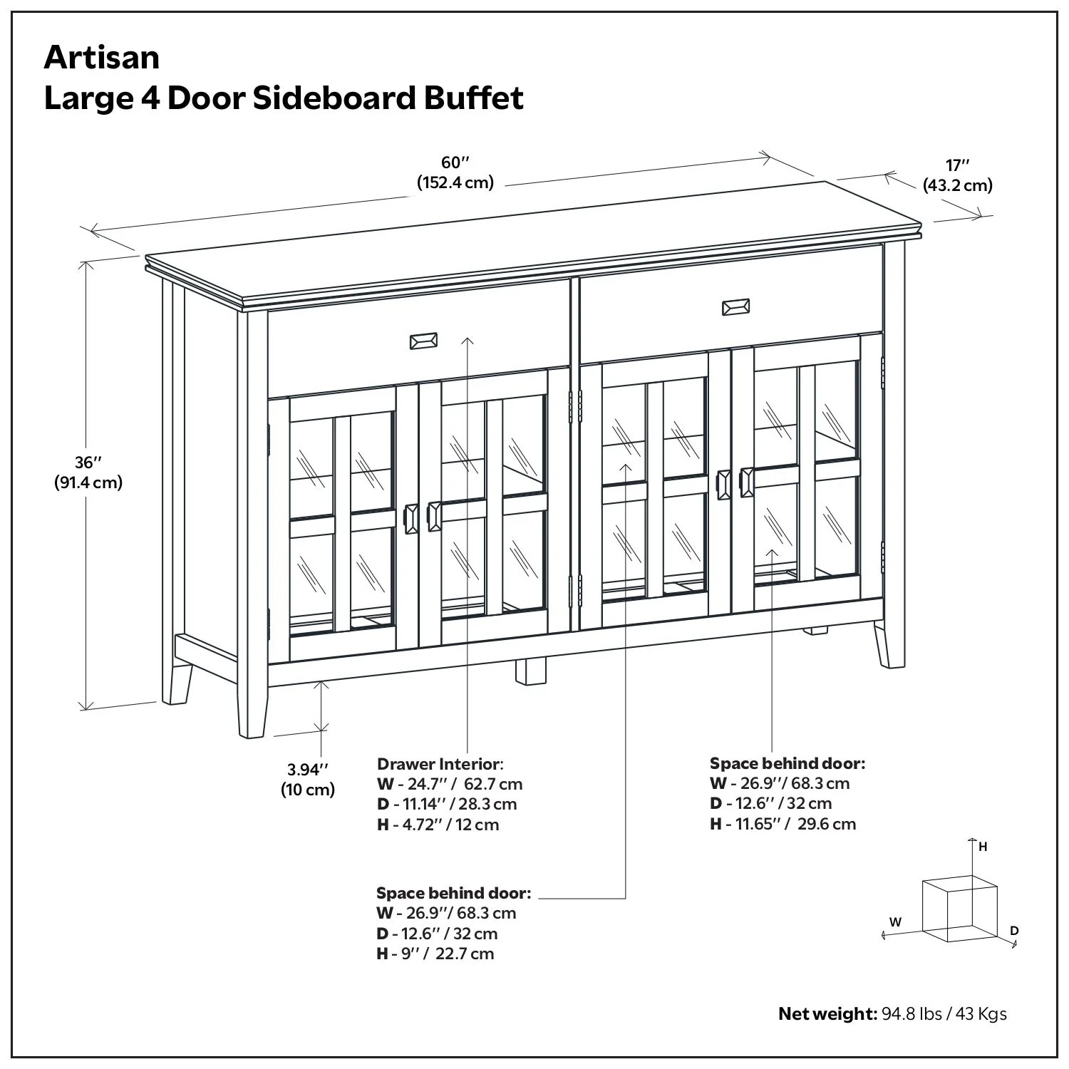 Artisan - Large 4 Door Sideboard Buffet - Brown - Image 2