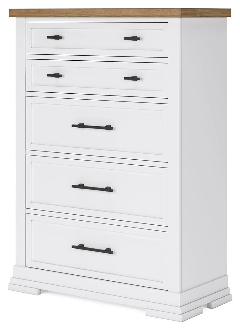 Ashbryn - Five Drawer Chest - White / Natural - Image 2