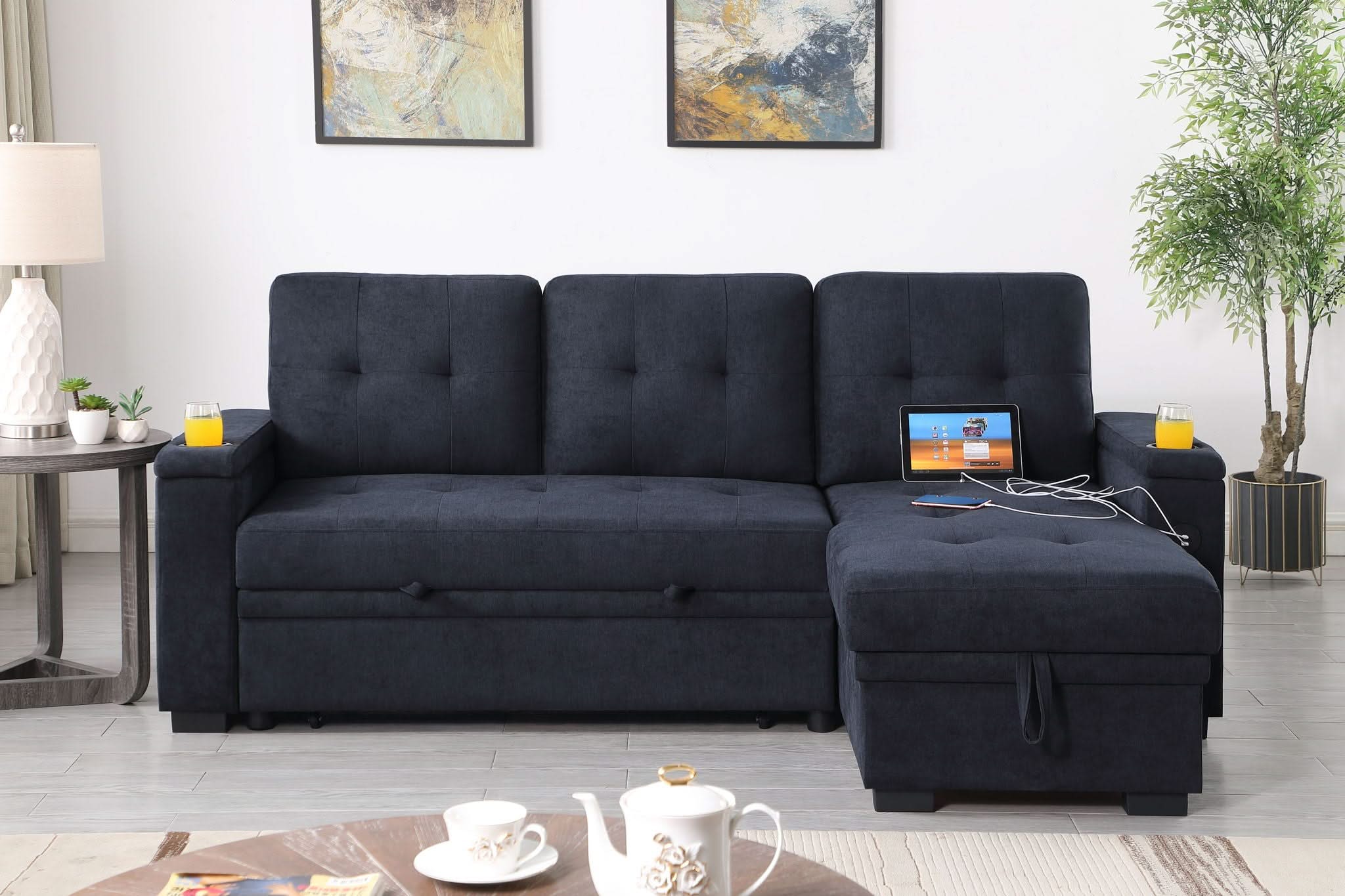 Ashlyn II - 84"W Woven Fabric Reversible Sleeper Sectional Sofa with Storage Chaise - Image 10