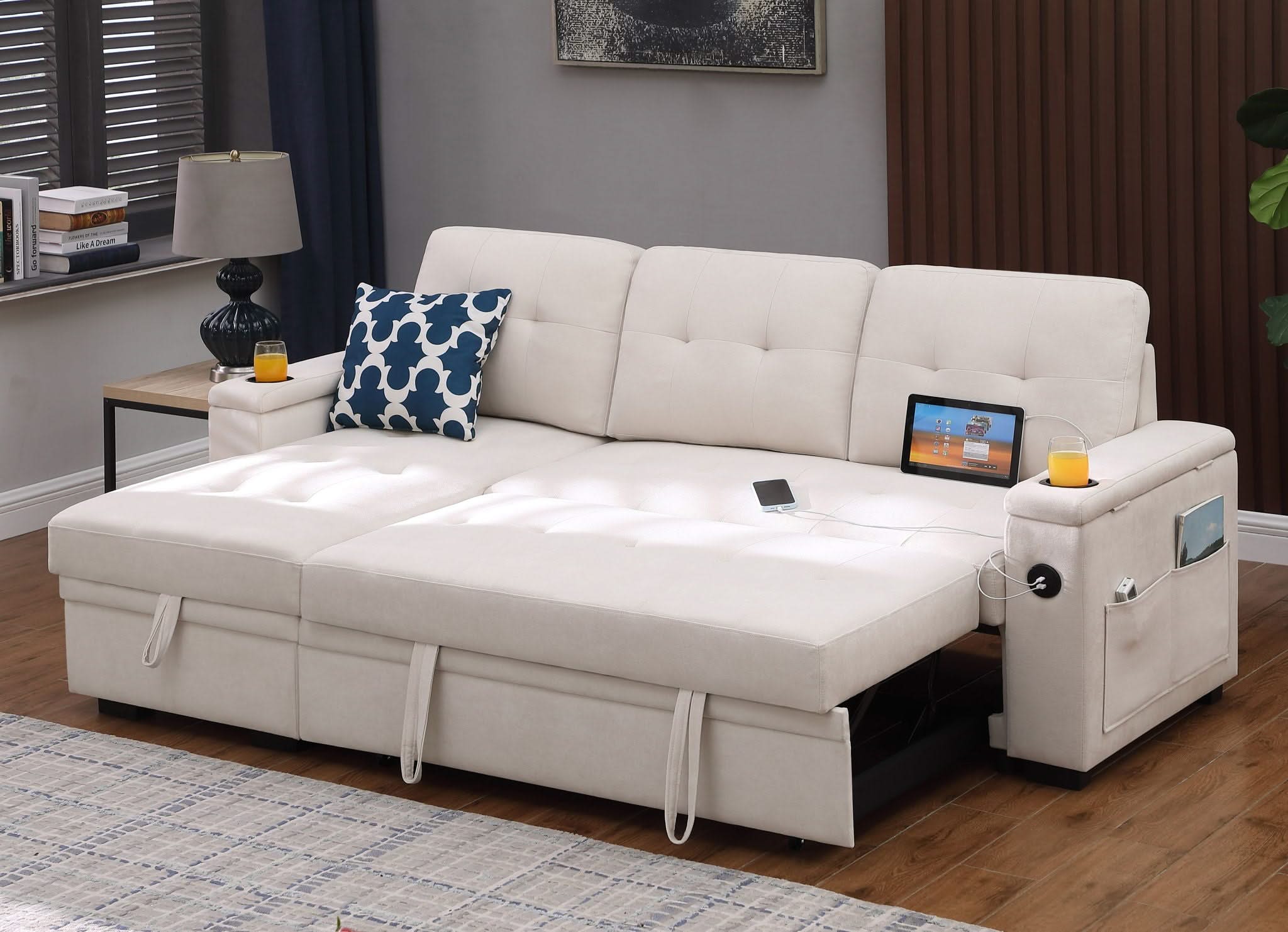 Ashlyn II - 84"W Woven Fabric Reversible Sleeper Sectional Sofa with Storage Chaise - Image 11