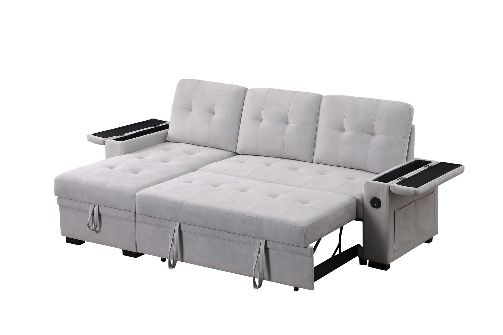 Ashlyn II - 84"W Woven Fabric Reversible Sleeper Sectional Sofa with Storage Chaise - Image 12