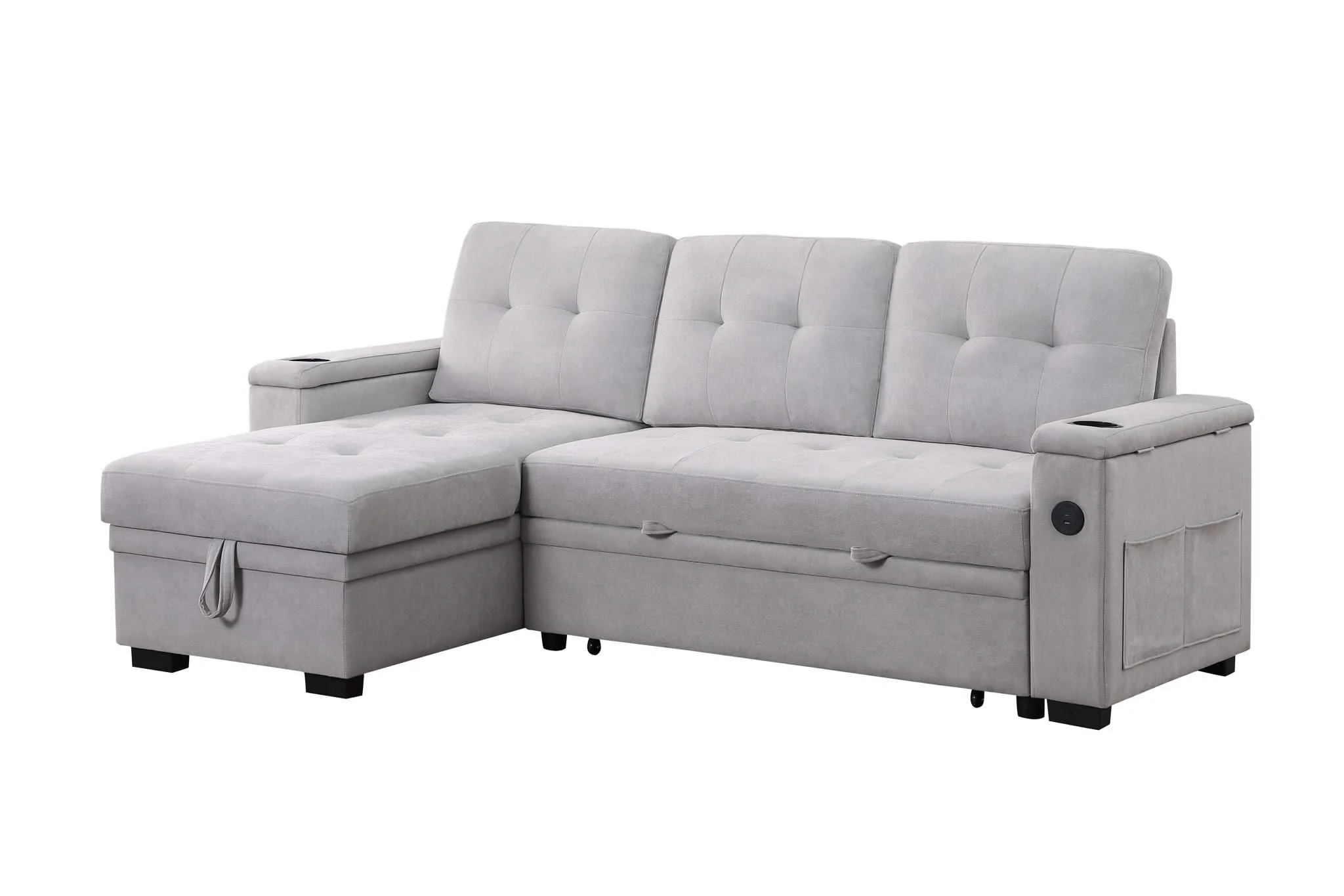 Ashlyn II - 84"W Woven Fabric Reversible Sleeper Sectional Sofa with Storage Chaise - Image 5