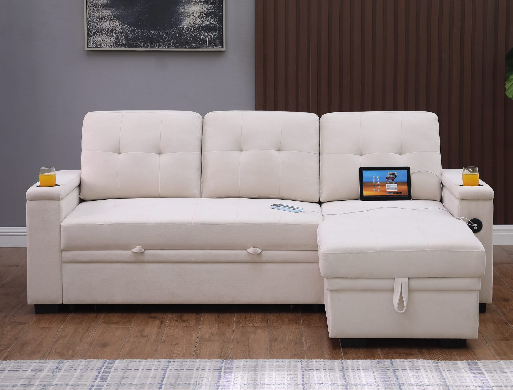 Ashlyn II - 84"W Woven Fabric Reversible Sleeper Sectional Sofa with Storage Chaise - Image 6