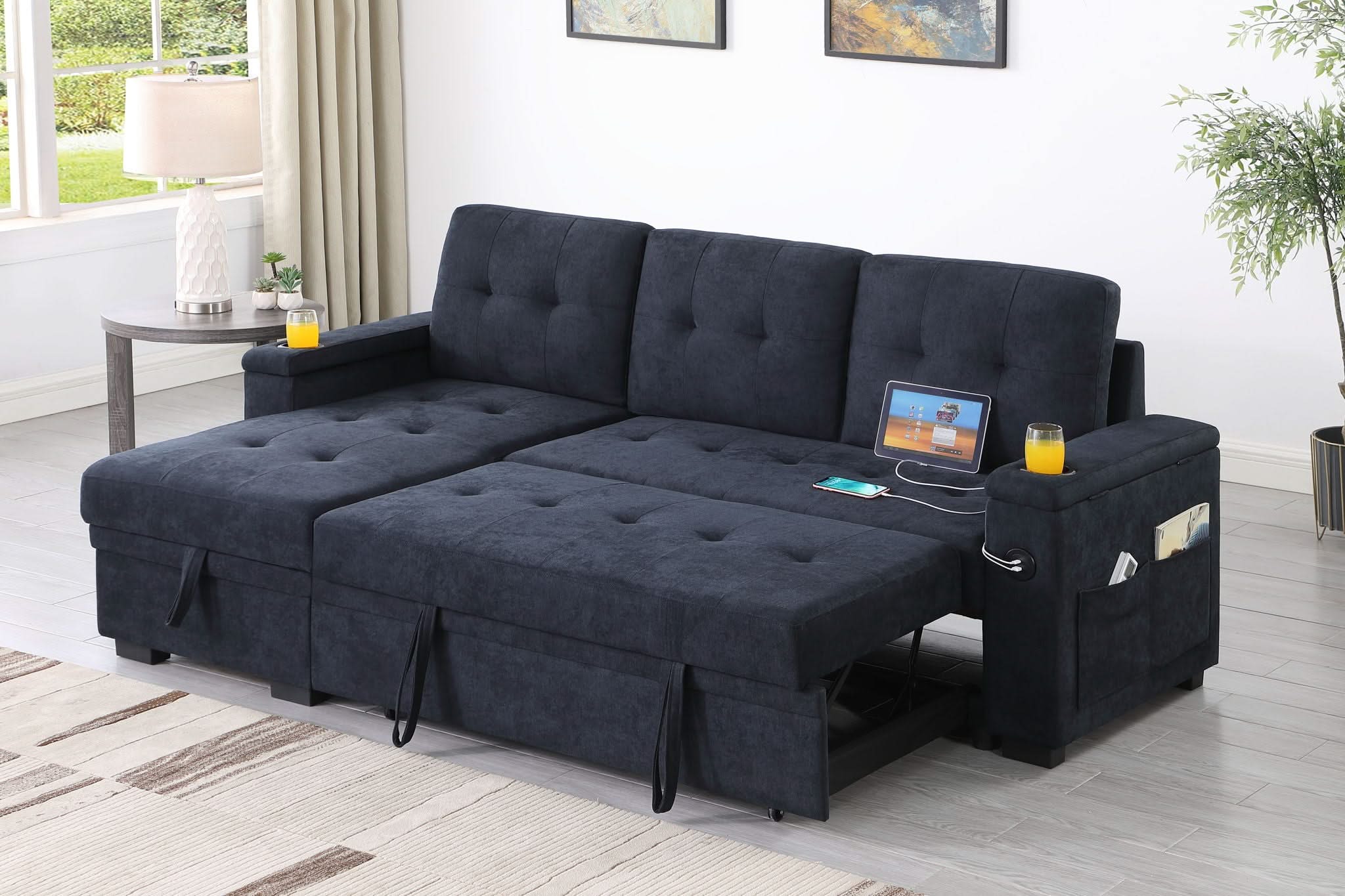 Ashlyn II - 84"W Woven Fabric Reversible Sleeper Sectional Sofa with Storage Chaise - Image 8