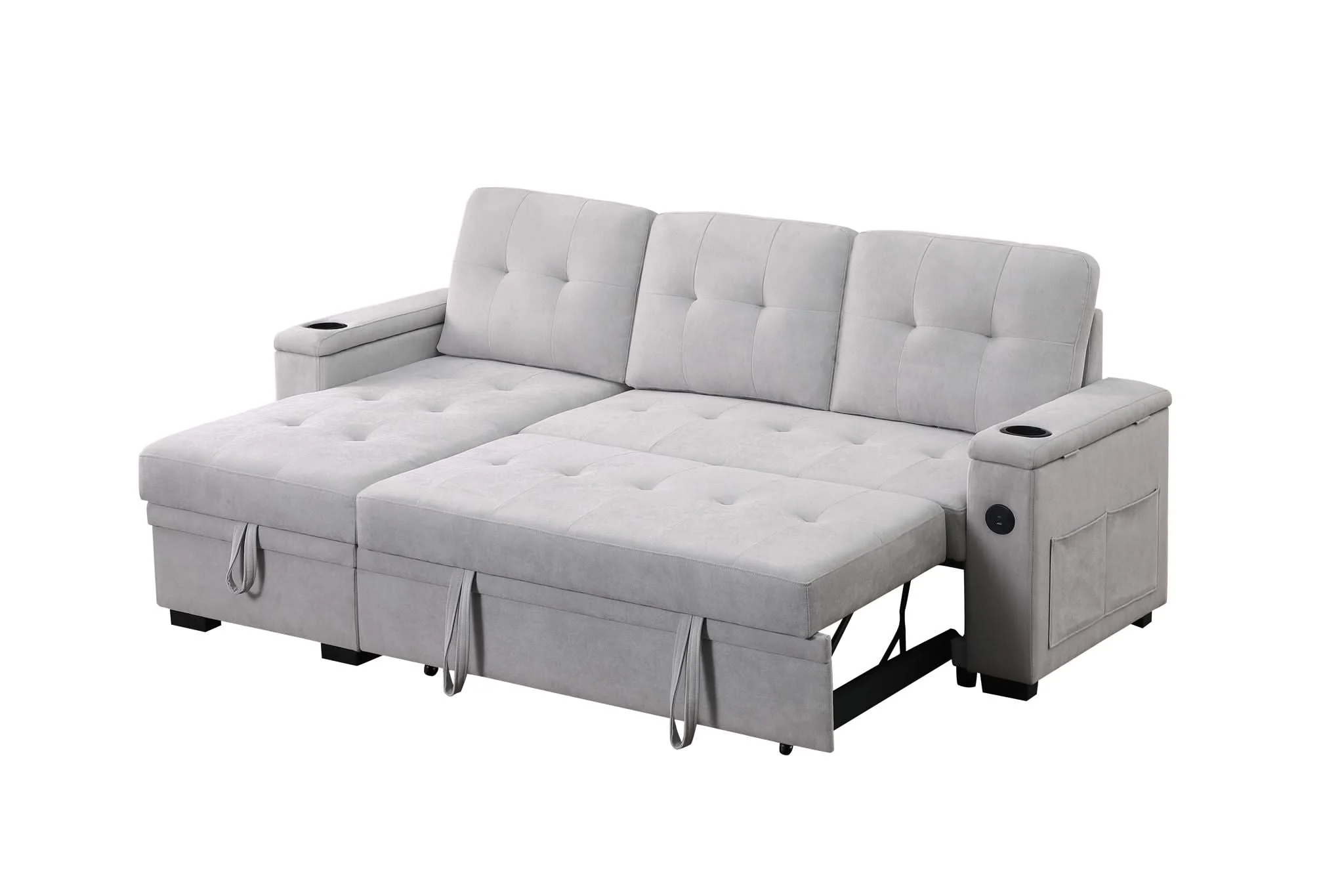 Ashlyn II - 84"W Woven Fabric Reversible Sleeper Sectional Sofa with Storage Chaise - Image 9