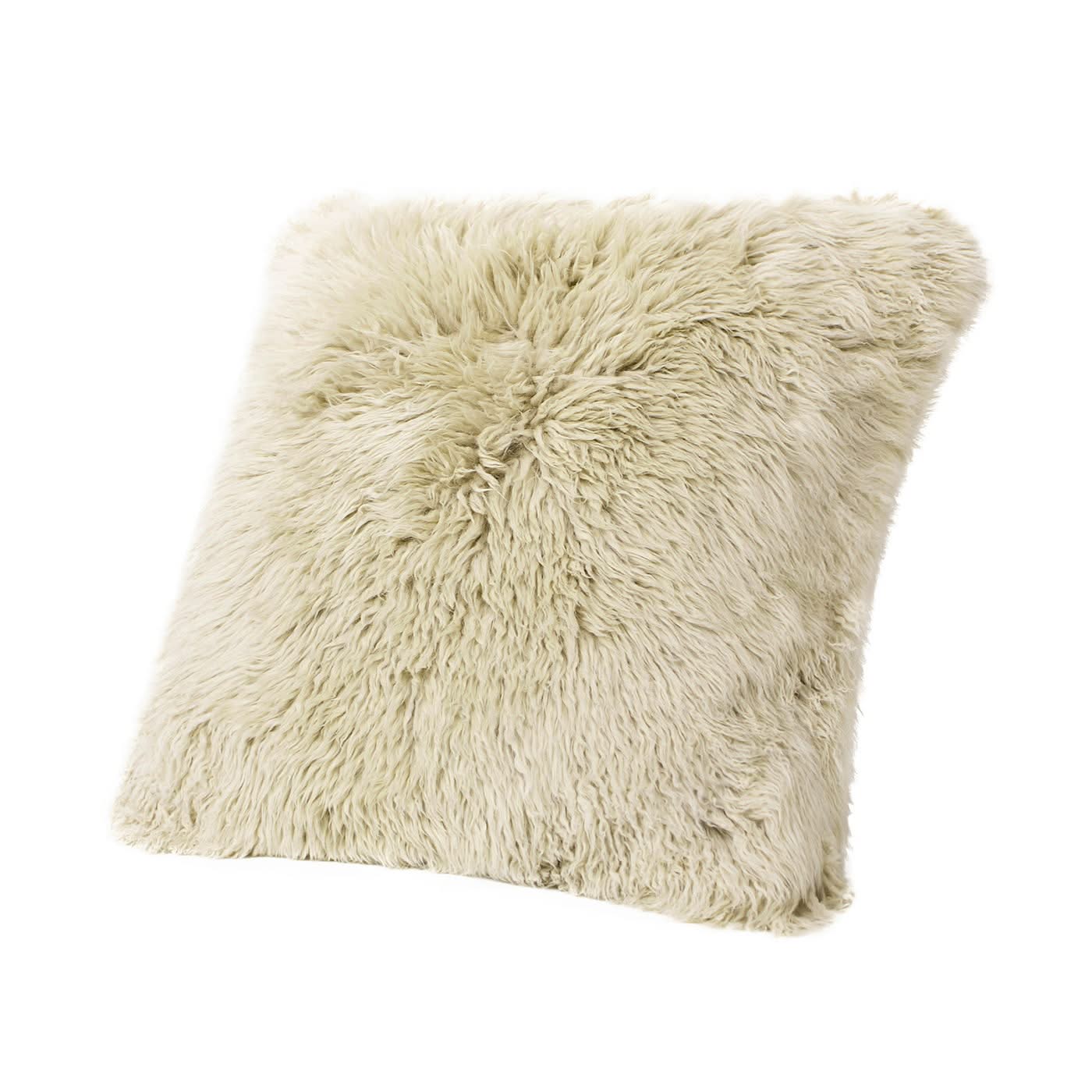 Astrid - Square New Zealand Sheepskin Accent Throw Pillow Cover With Feather Insert - Taupe / Natural - Image 2