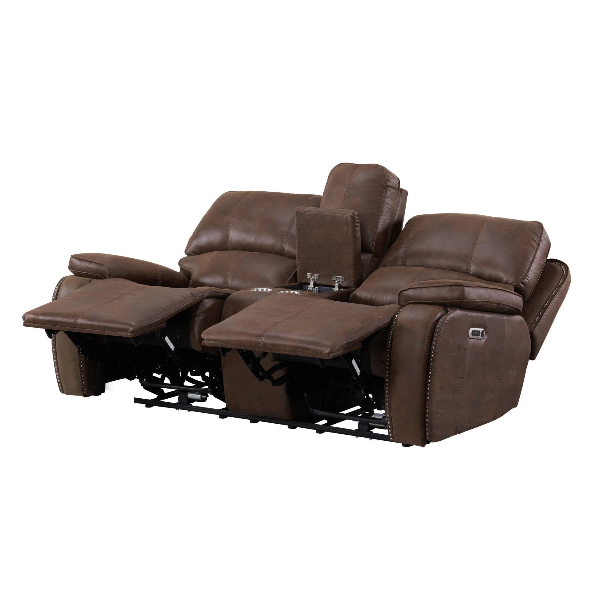 Atlantis - Power Motion Loveseat With Power Motion Head Recliner & Console - Heritage Brown - Image 4